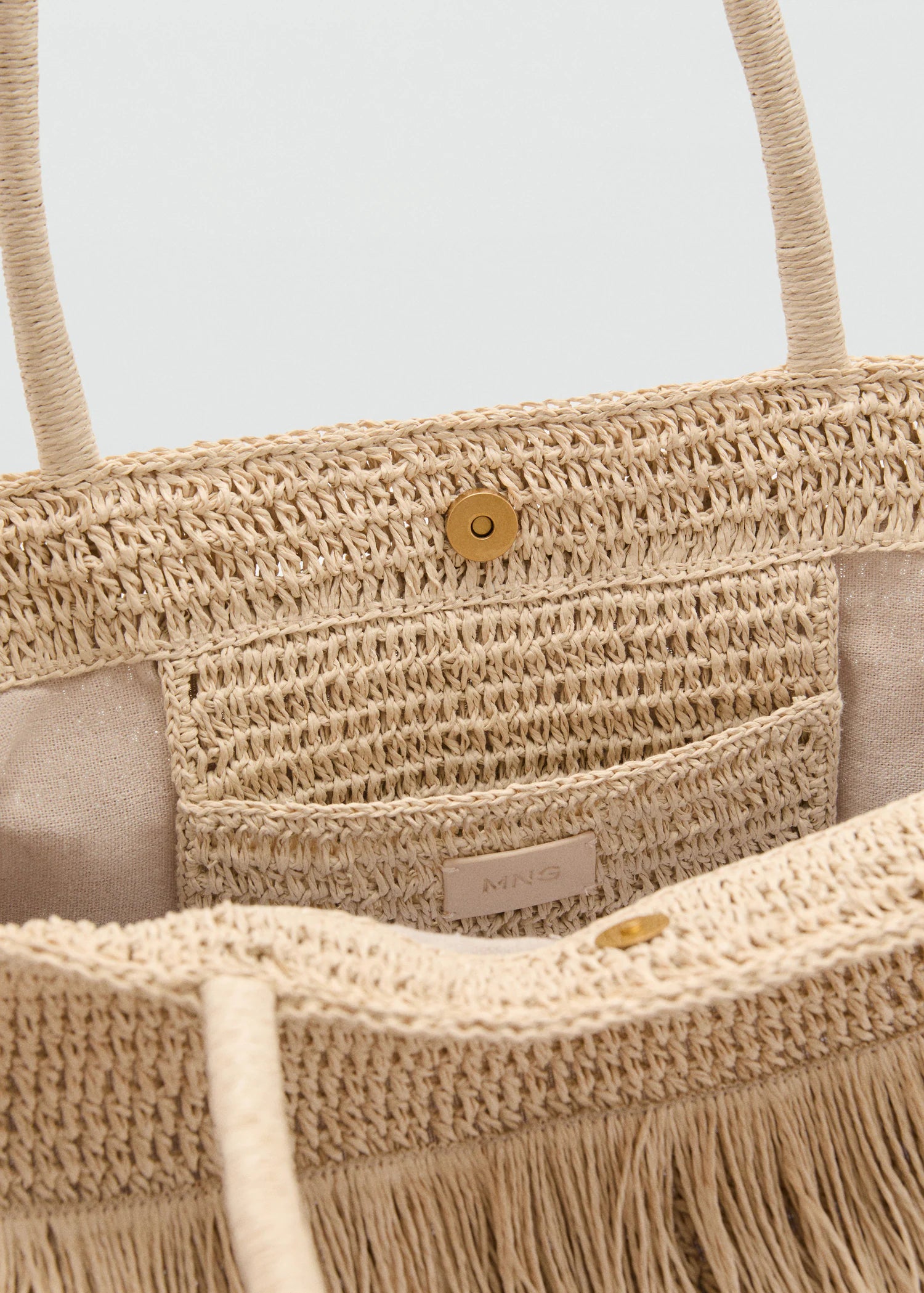 Natural Fibre Shopper Bag With Tassels Beige