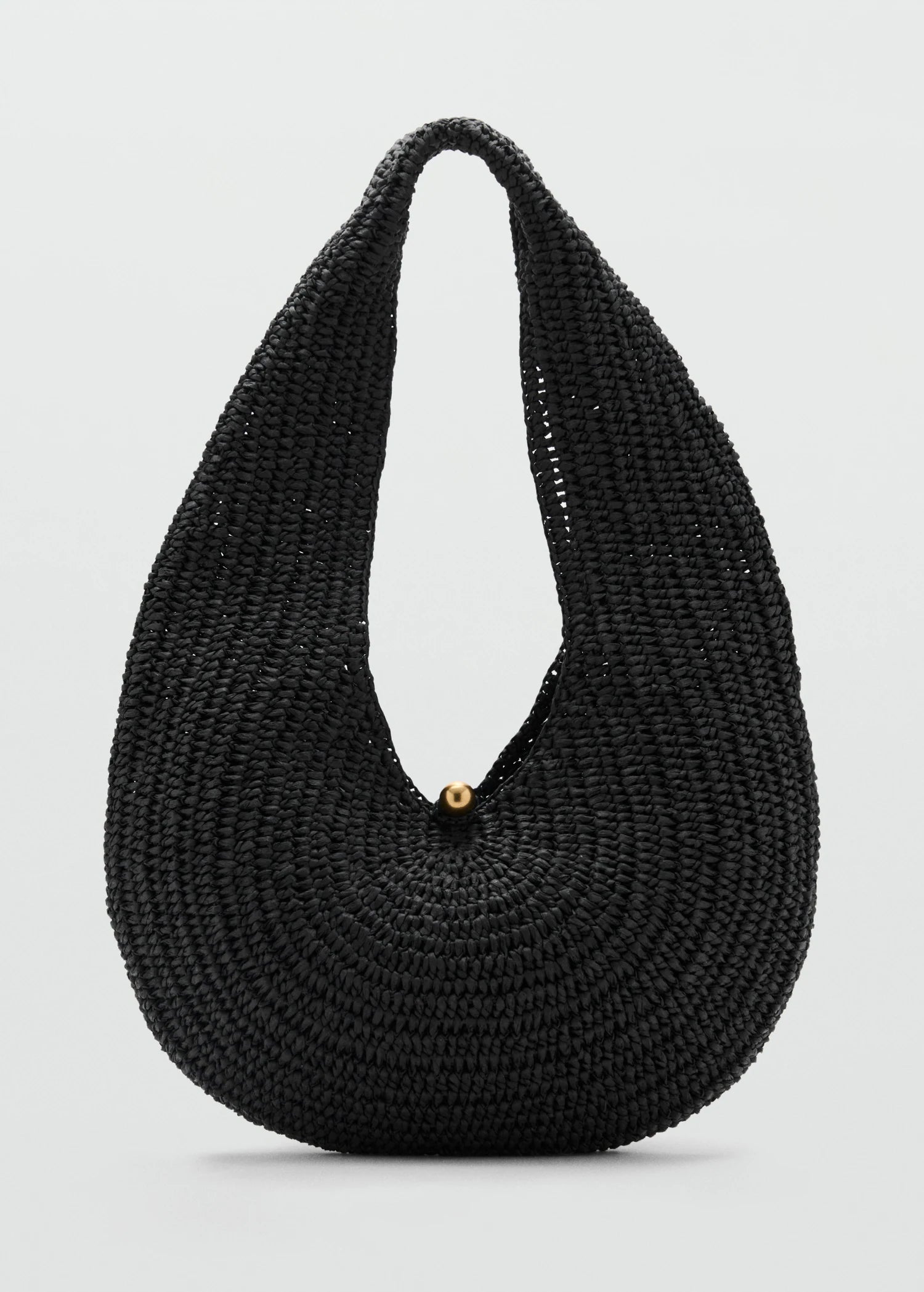 Natural Fibre Oval Shoulder Bag Black