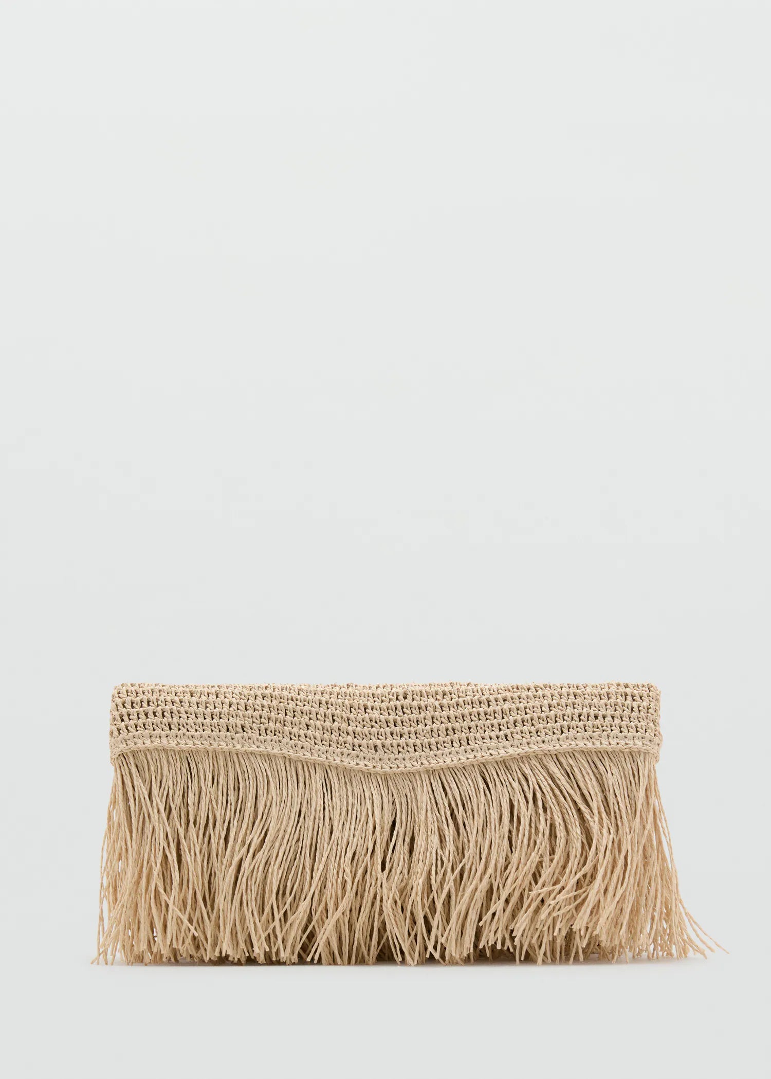 Natural Fibre Handbag With Fringes Beige
