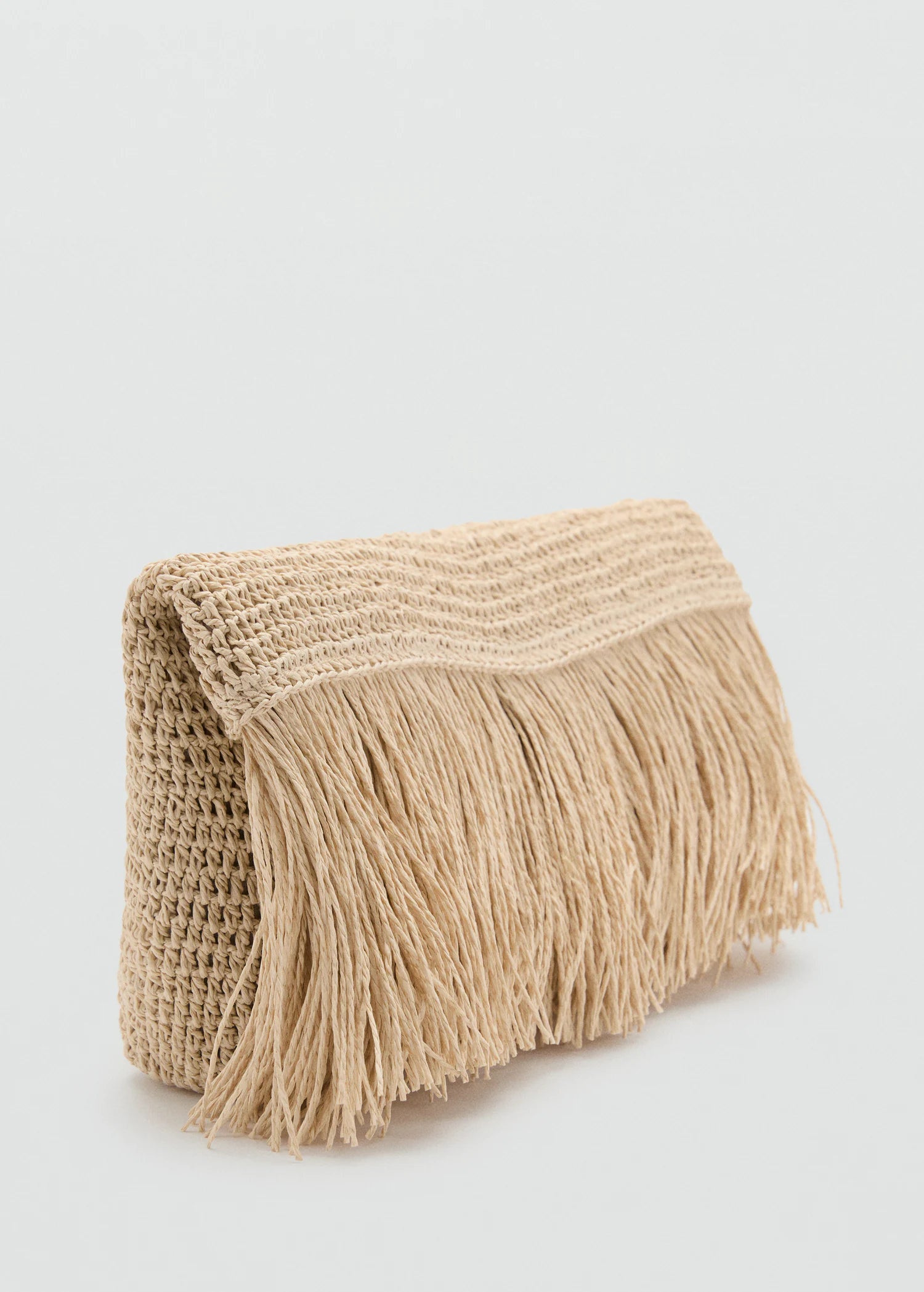 Natural Fibre Handbag With Fringes Beige
