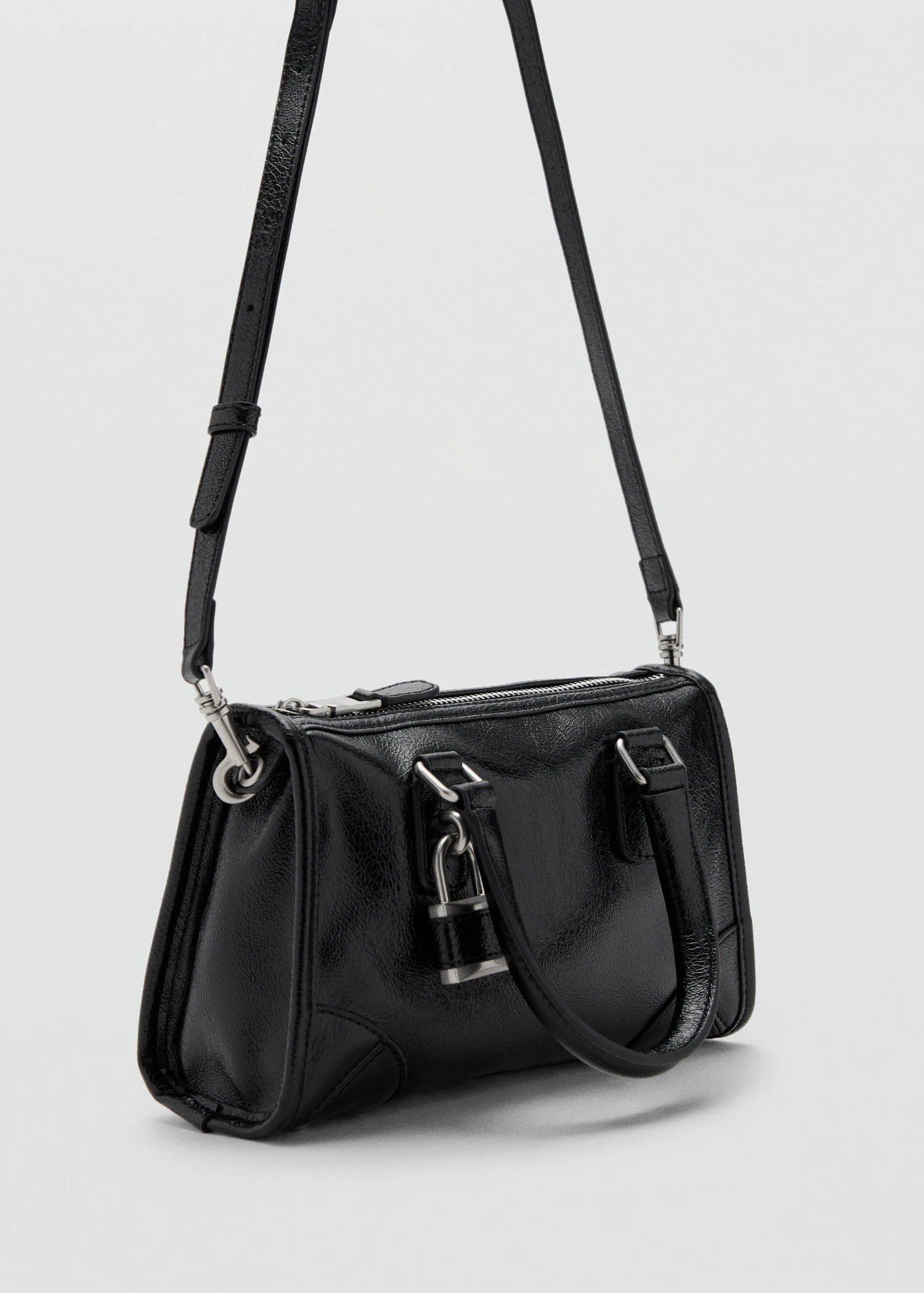 Mini Shiny Handbag With Handles Black