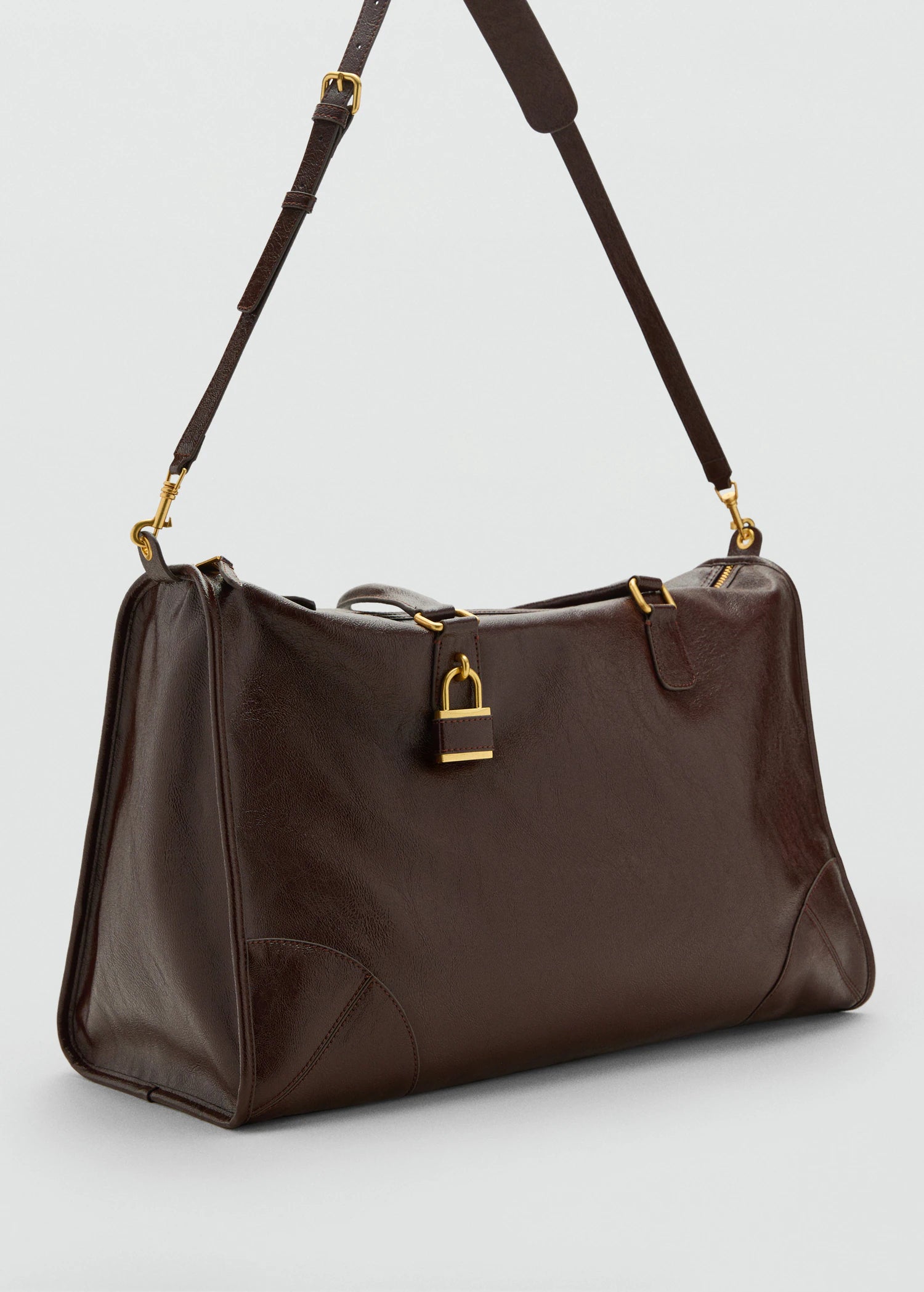 Maxi Shiny Handbag With Straps Chocolate