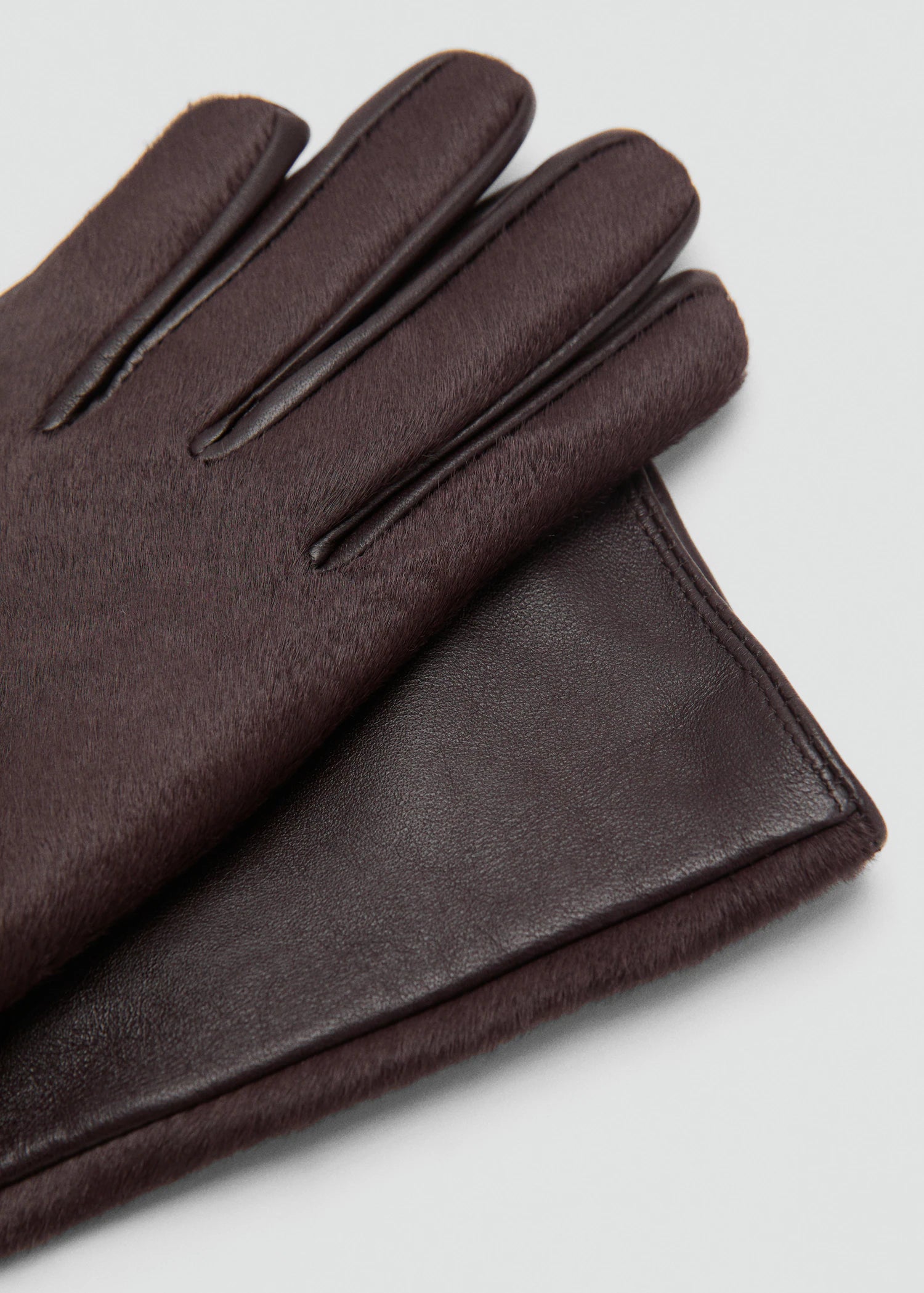 Long Leather And Fur Effect Gloves Chocolate