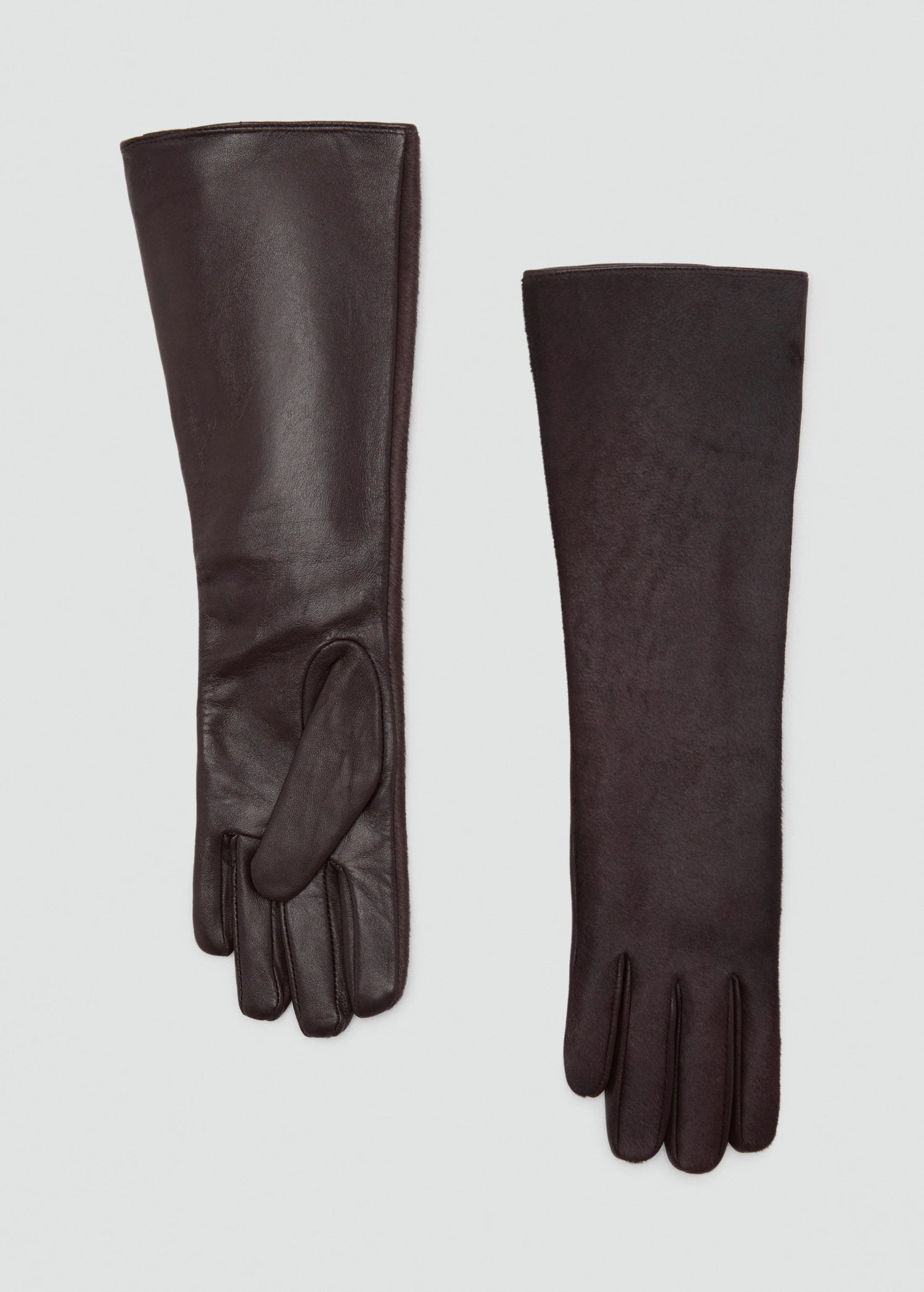 Long Leather And Fur Effect Gloves Chocolate