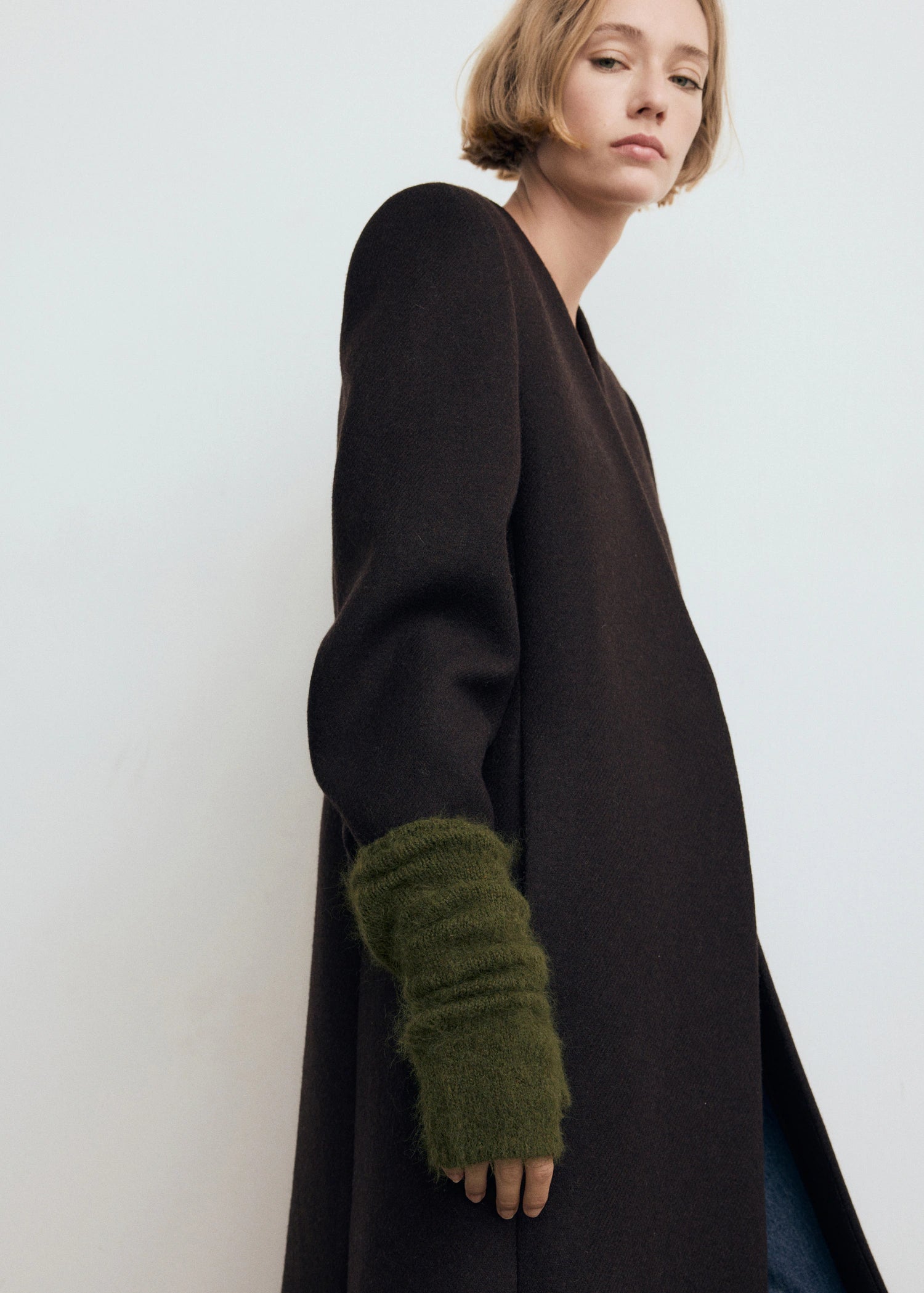 Long Knitted Mittens Khaki