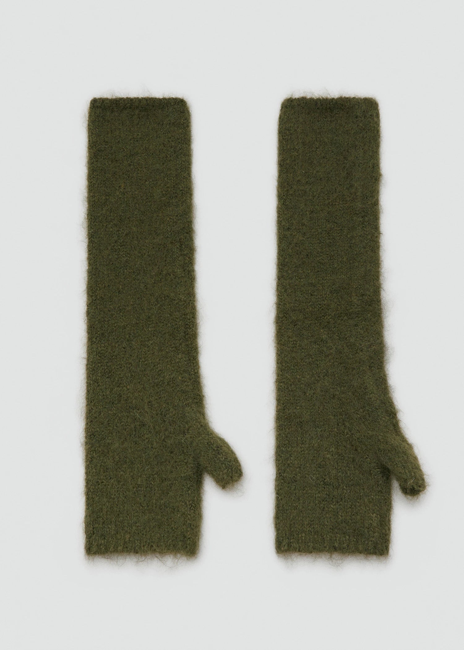 Long Knitted Mittens Khaki