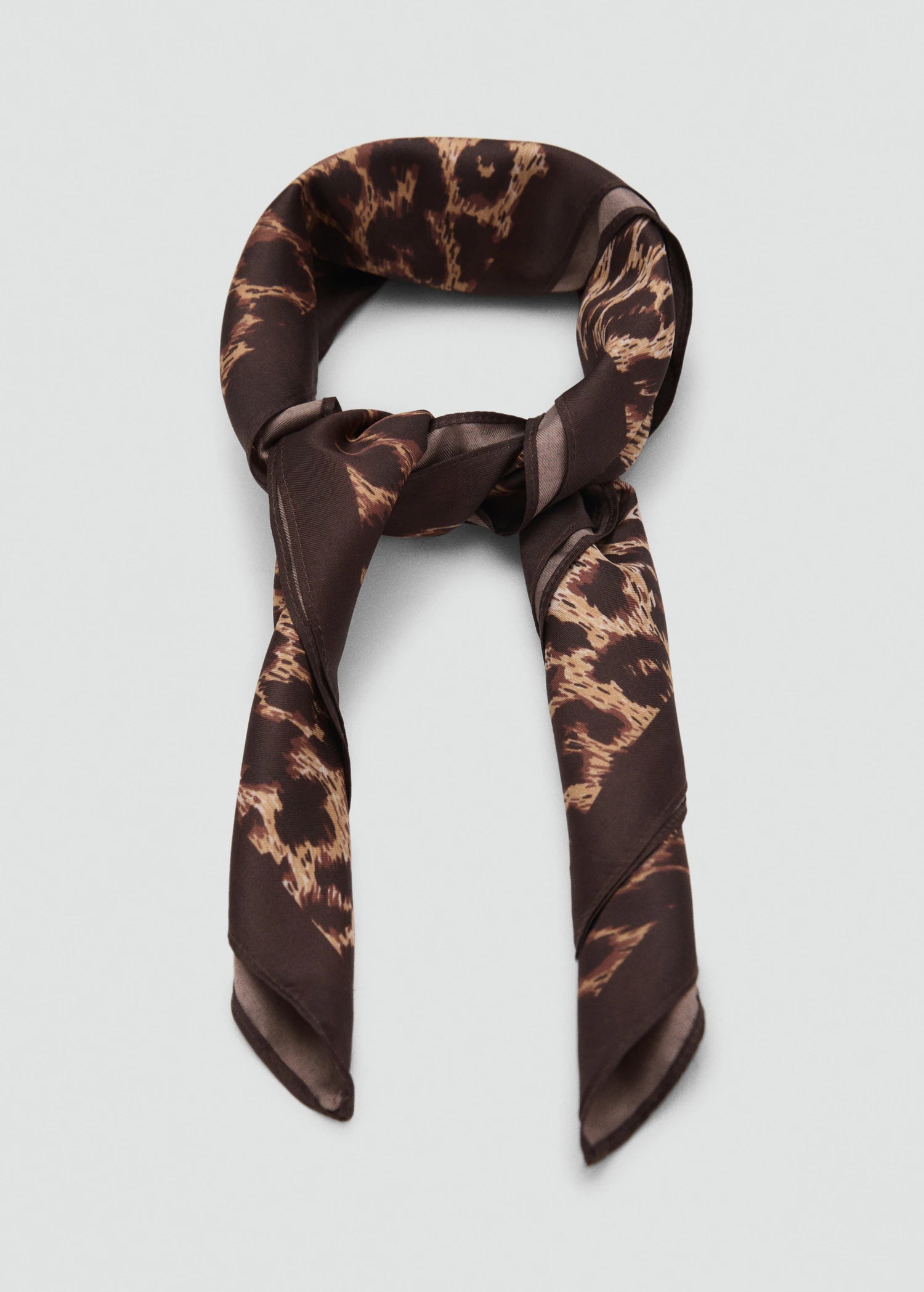 Leopard Print Satin Scarf Brown