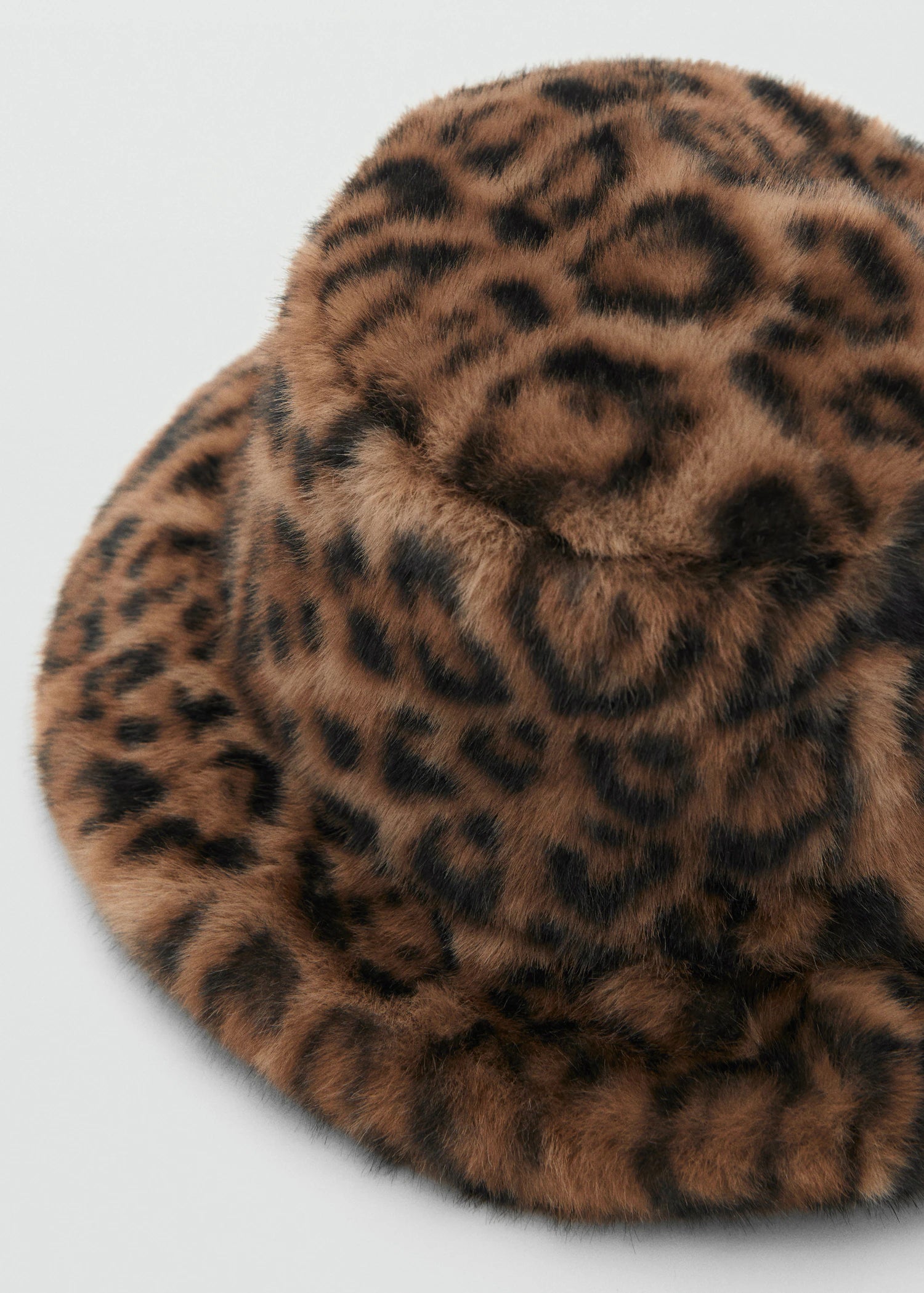 Leopard Print Fur Effect Bucket Hat Brown