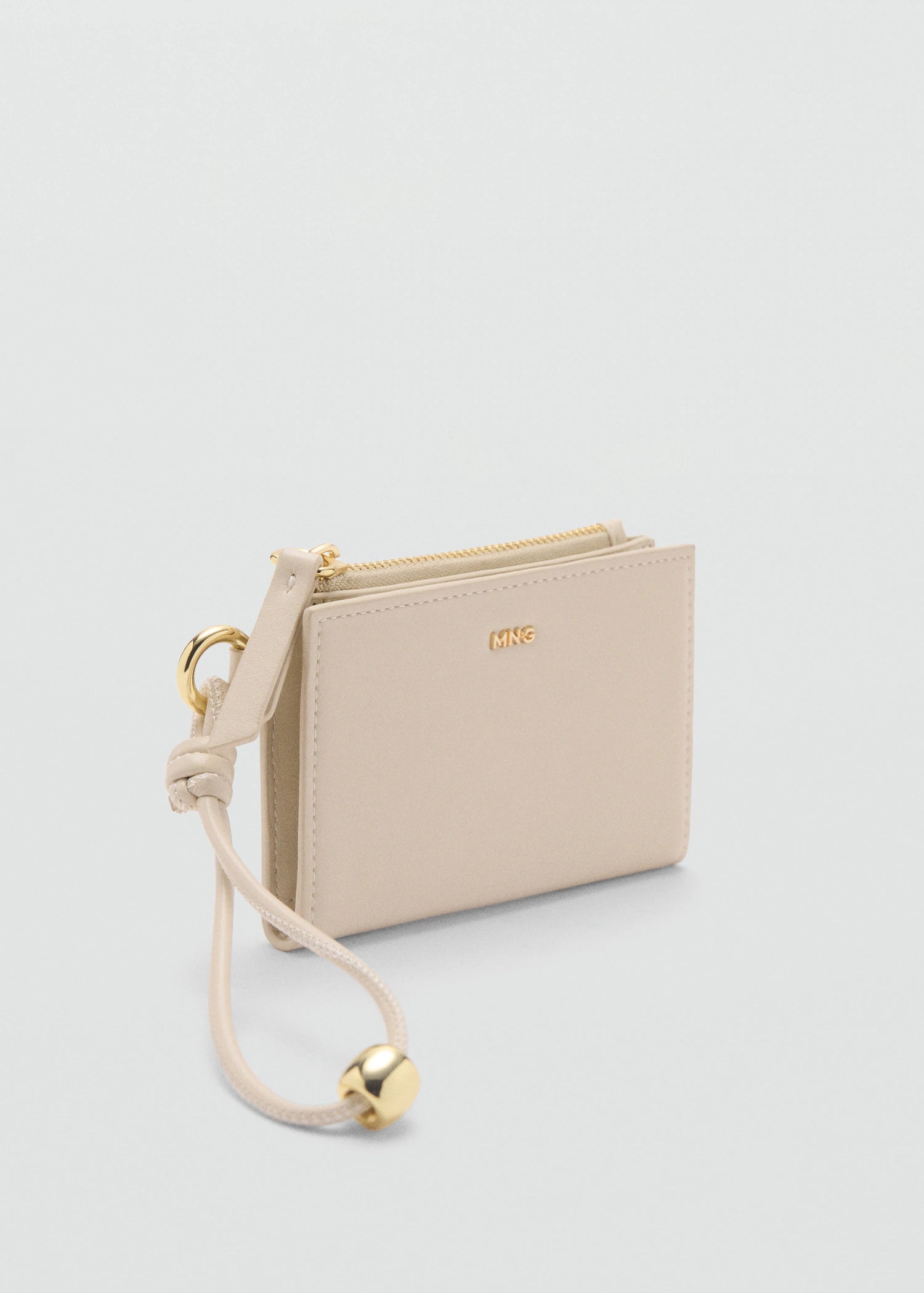 Leather Effect Wallet With Zip Off White