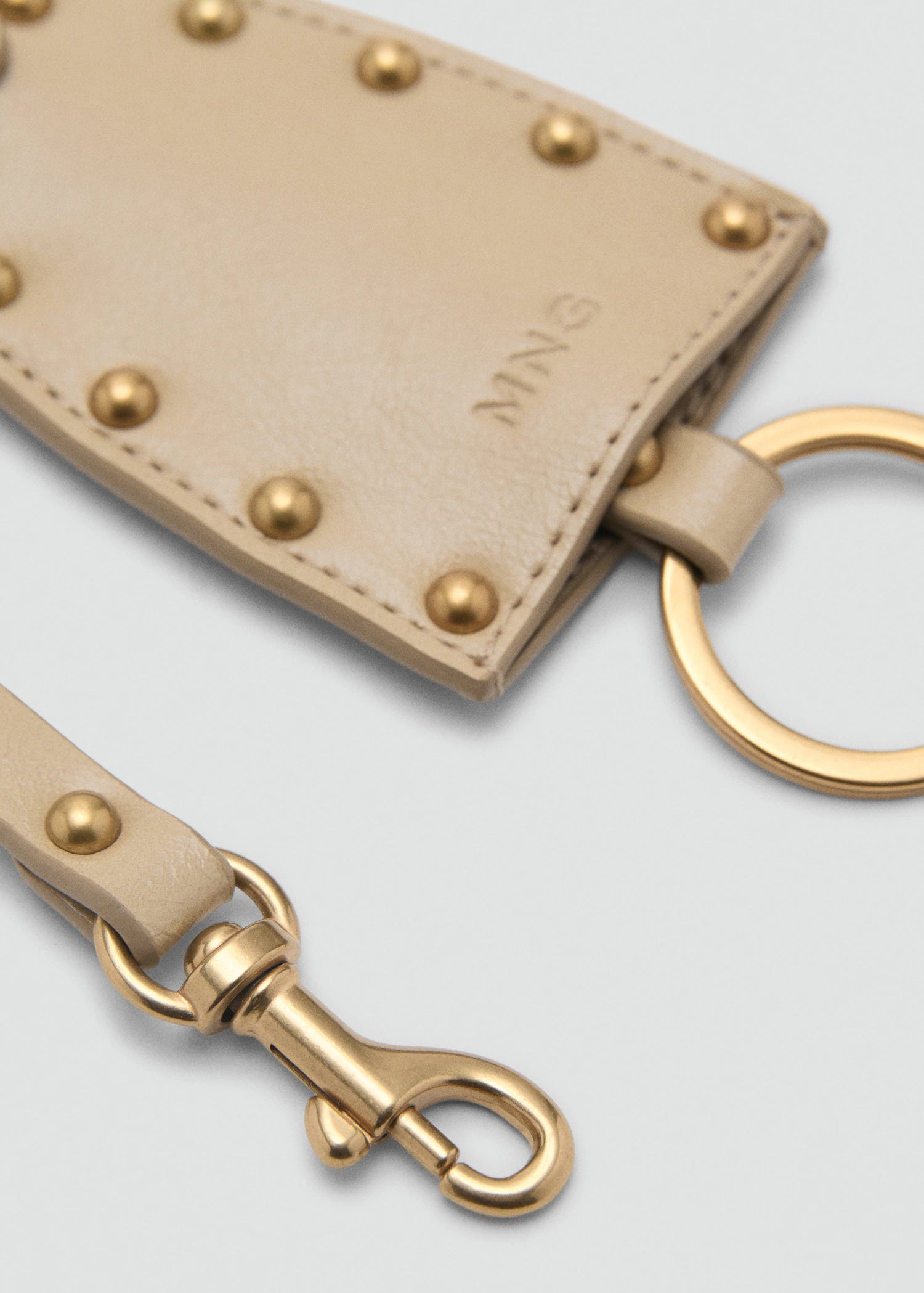 Leather Effect Keychain With Studs Beige