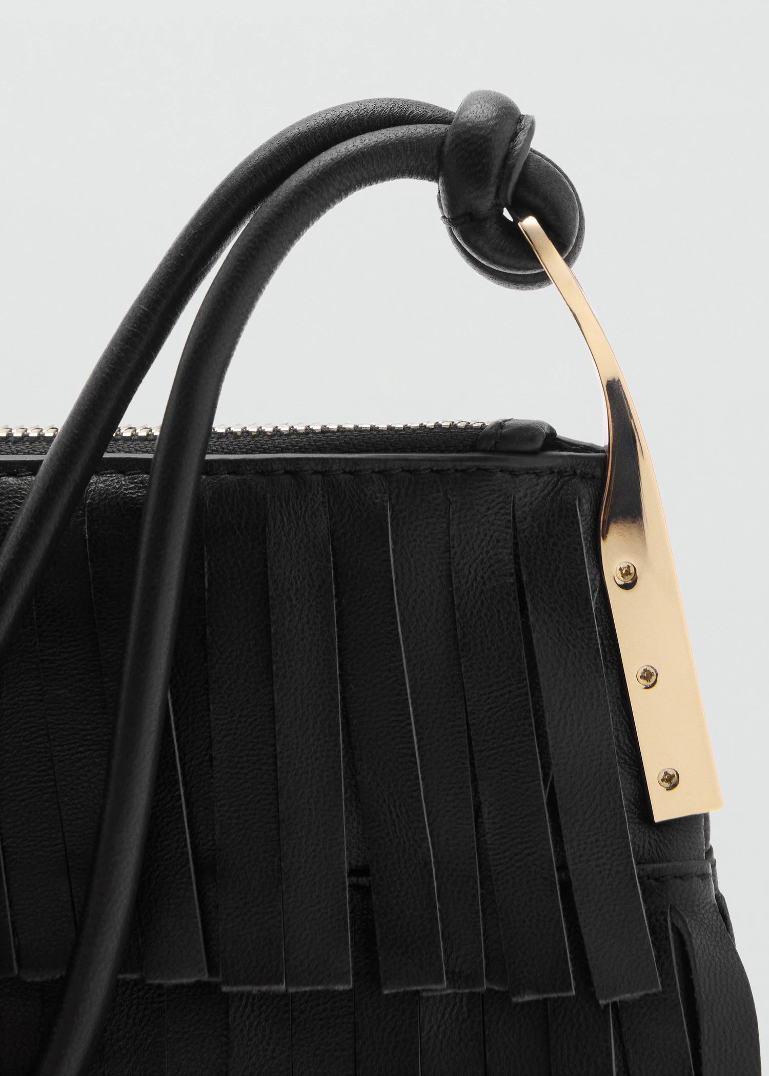 Leather Shoulder Bag With Fringes Black