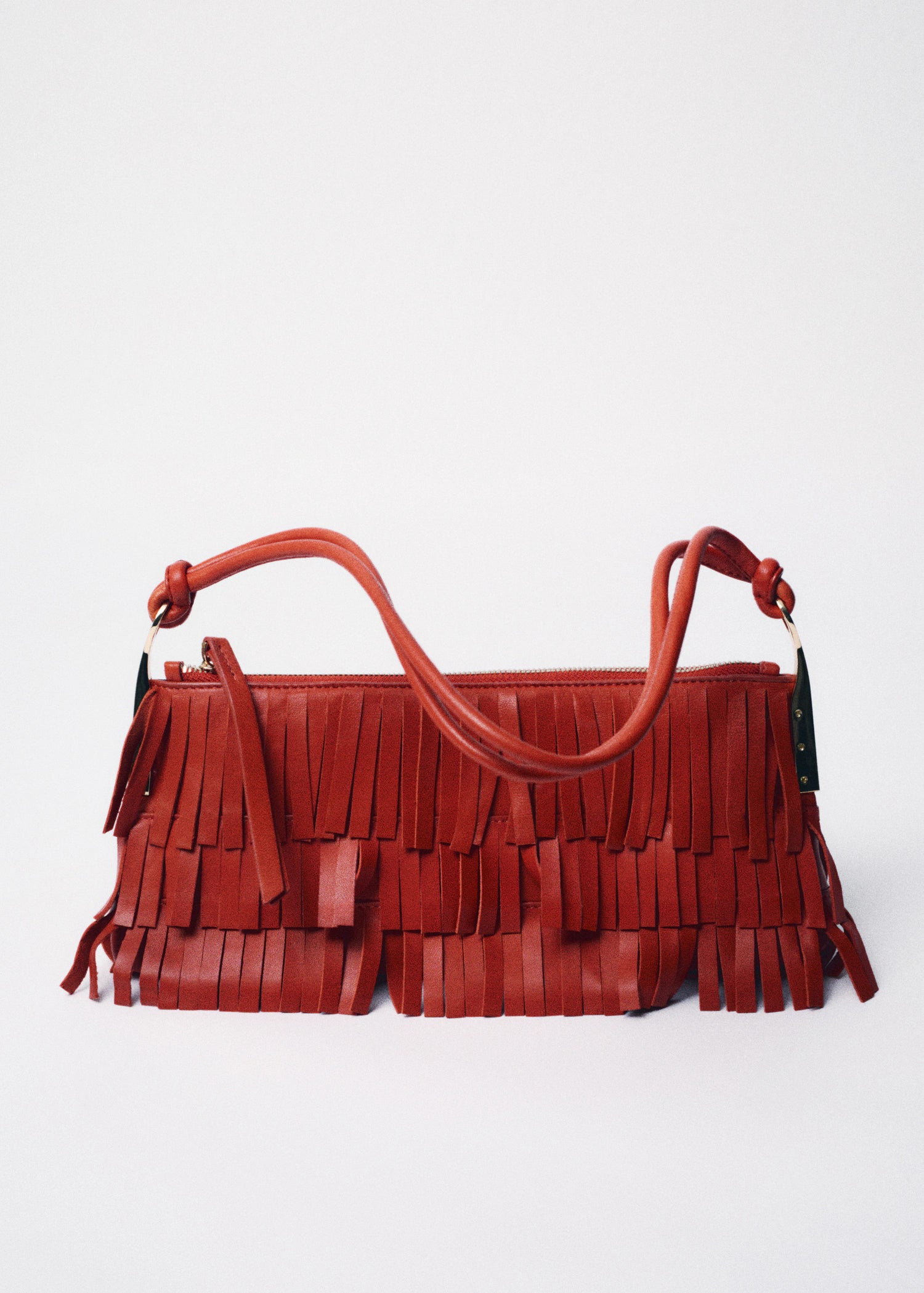 Leather Shoulder Bag With Fringes Russet