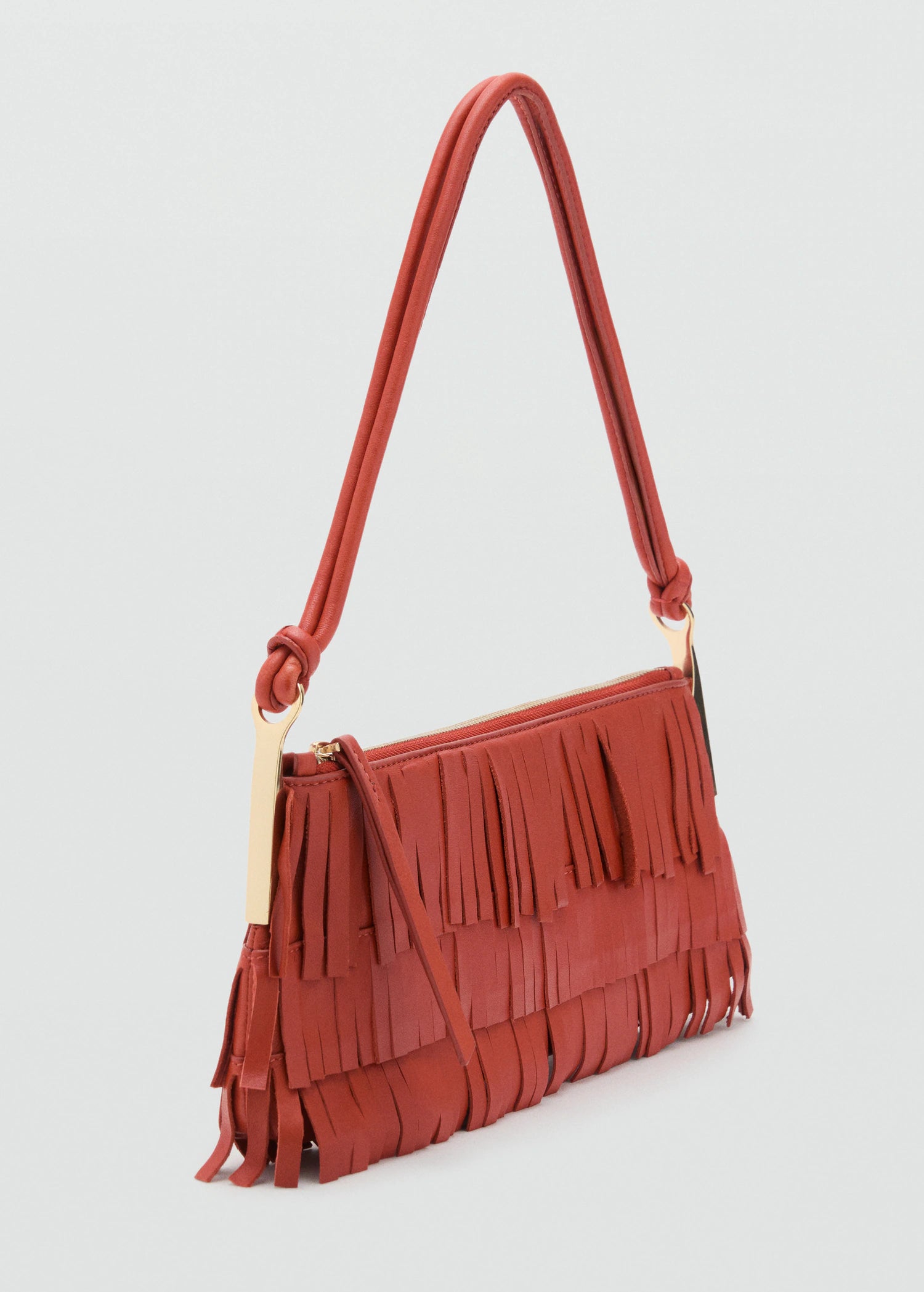 Leather Shoulder Bag With Fringes Russet