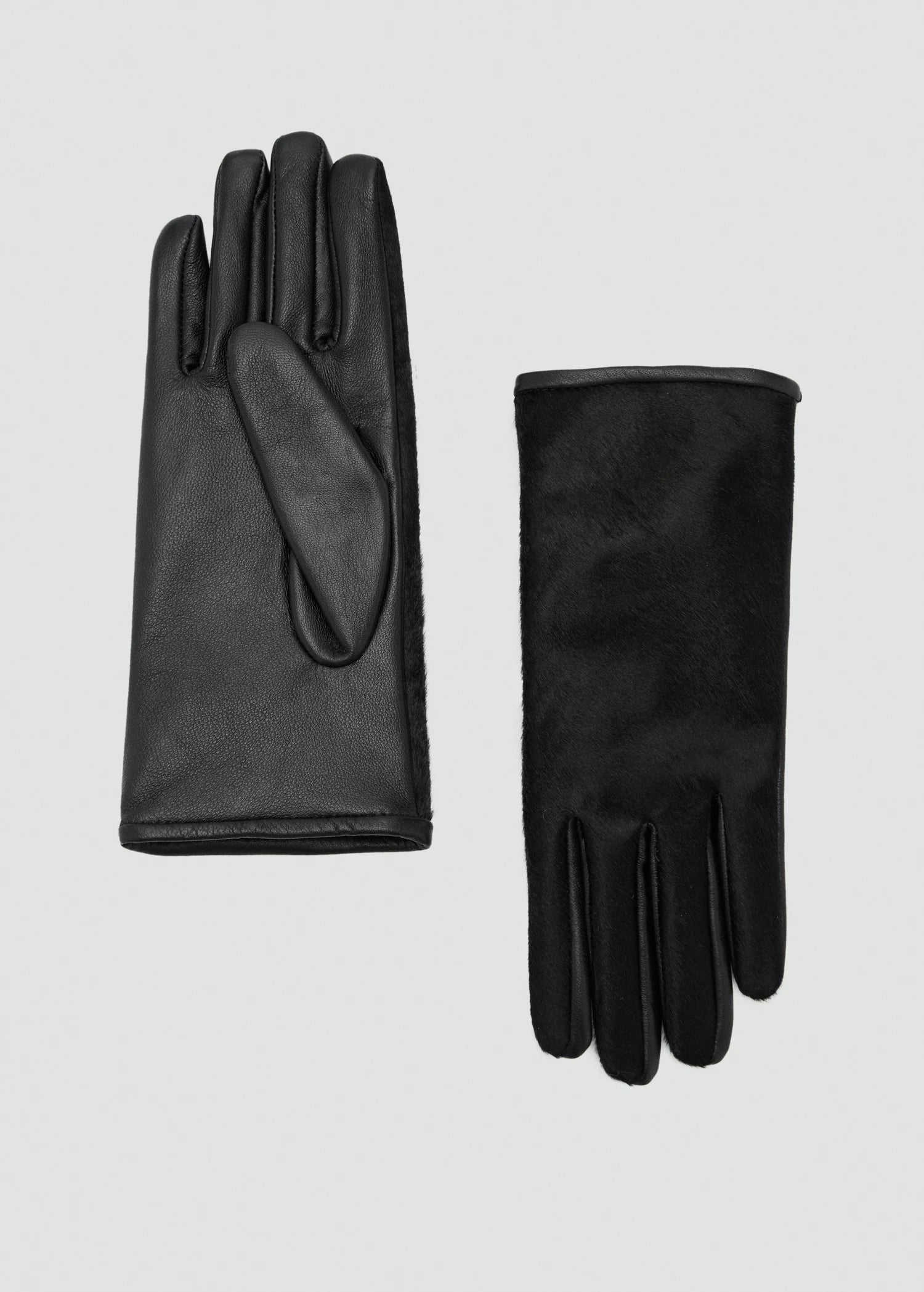 Leather And Fur Effect Gloves Black