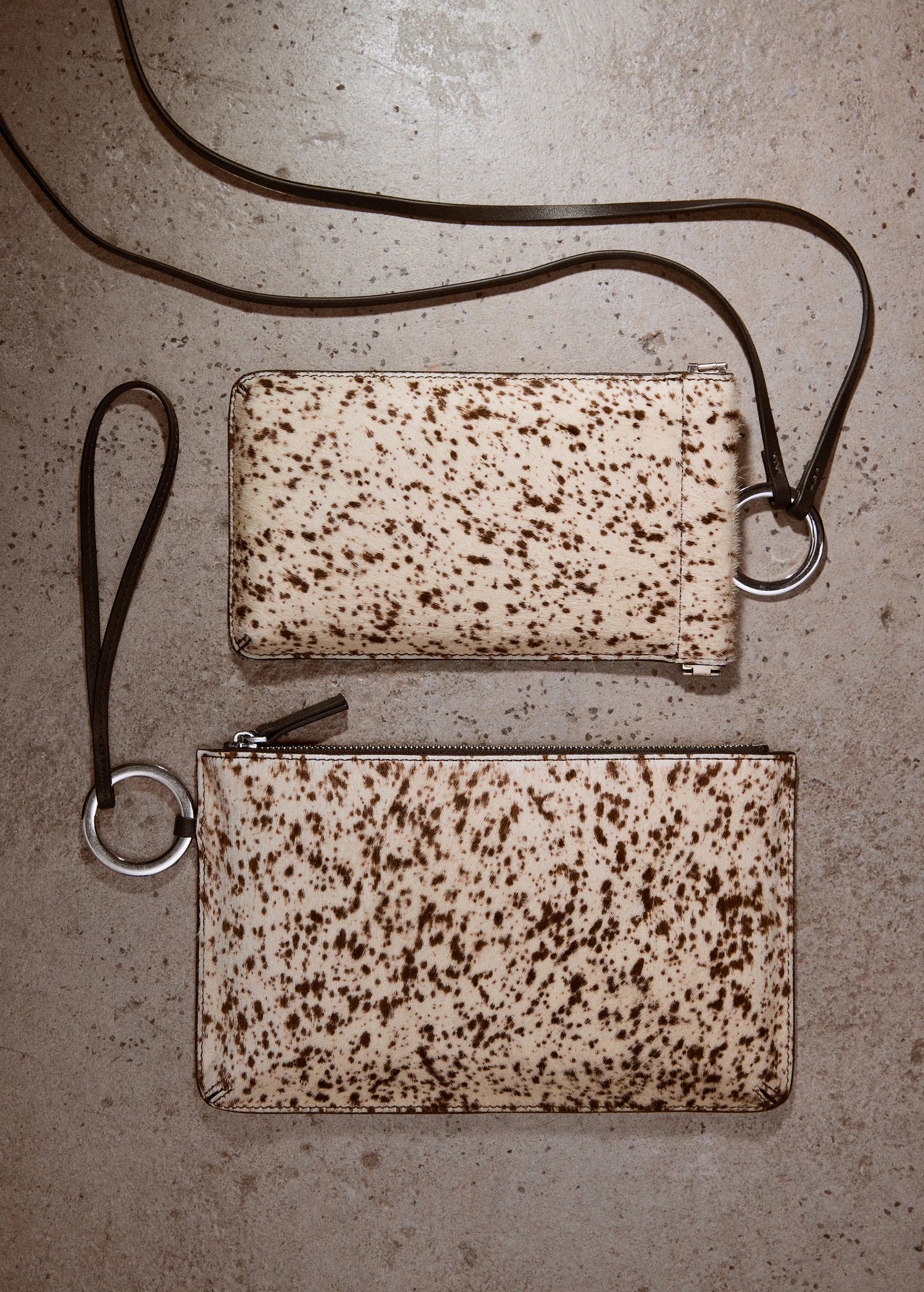 Leather And Fur Clutch Brown