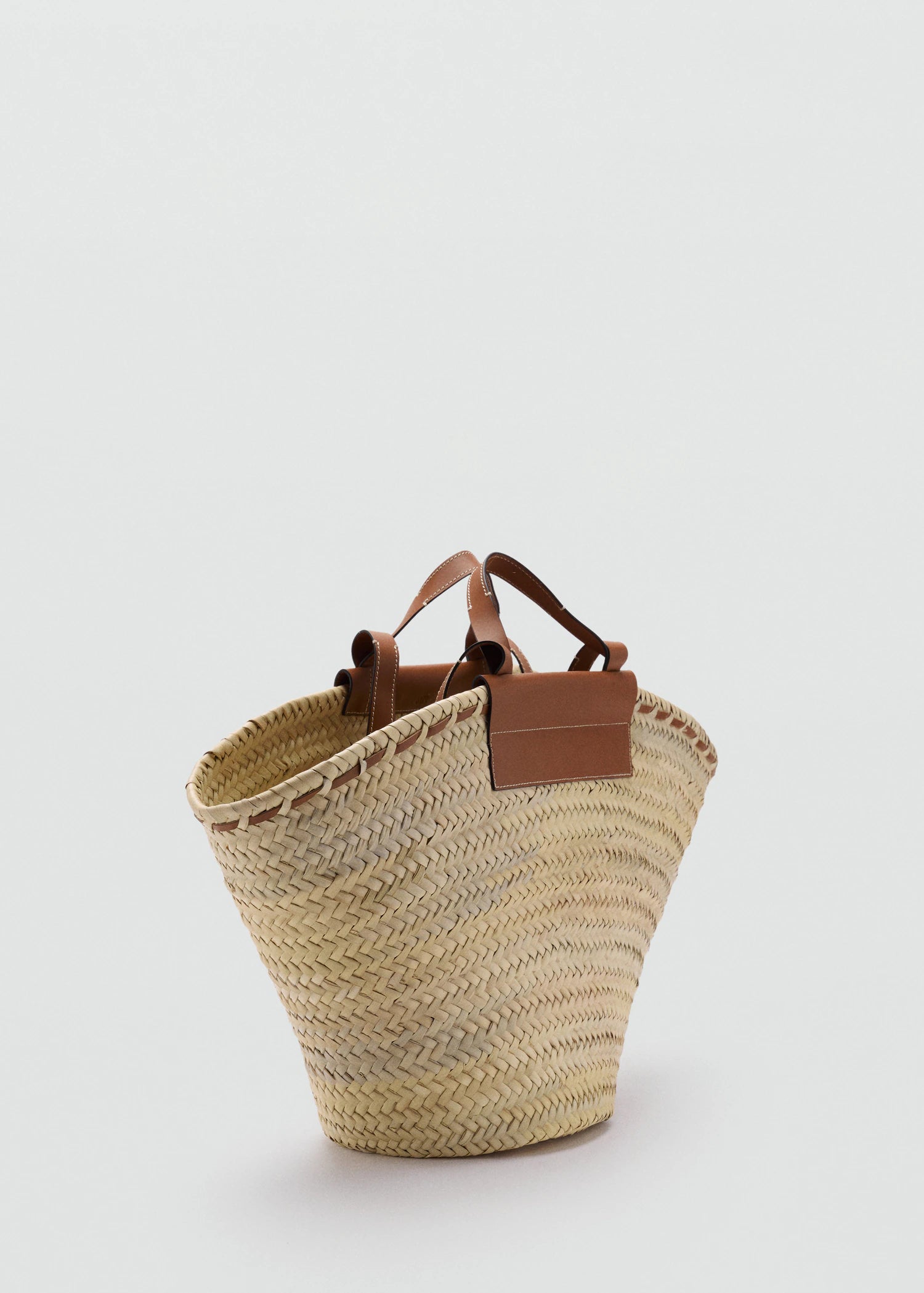 Large Natural Fibre Basket With Leather Handle Leather