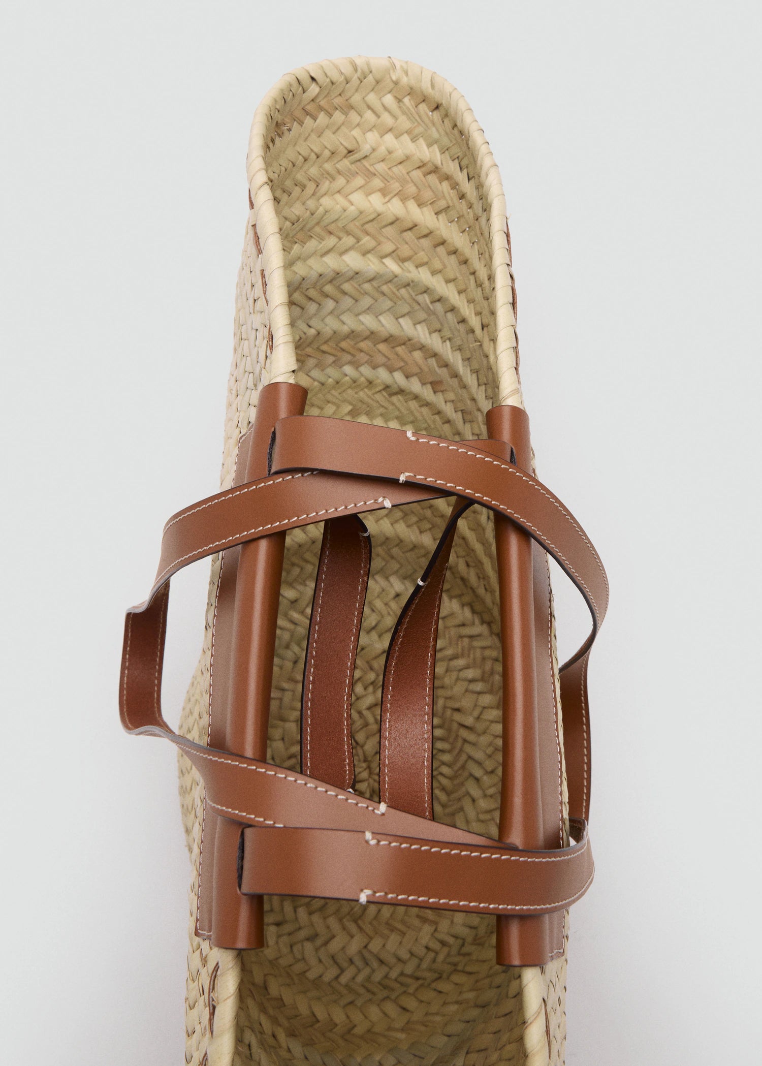 Large Natural Fibre Basket With Leather Handle Leather