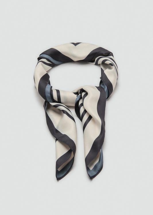 Geometric Stripe Print Scarf Ecru