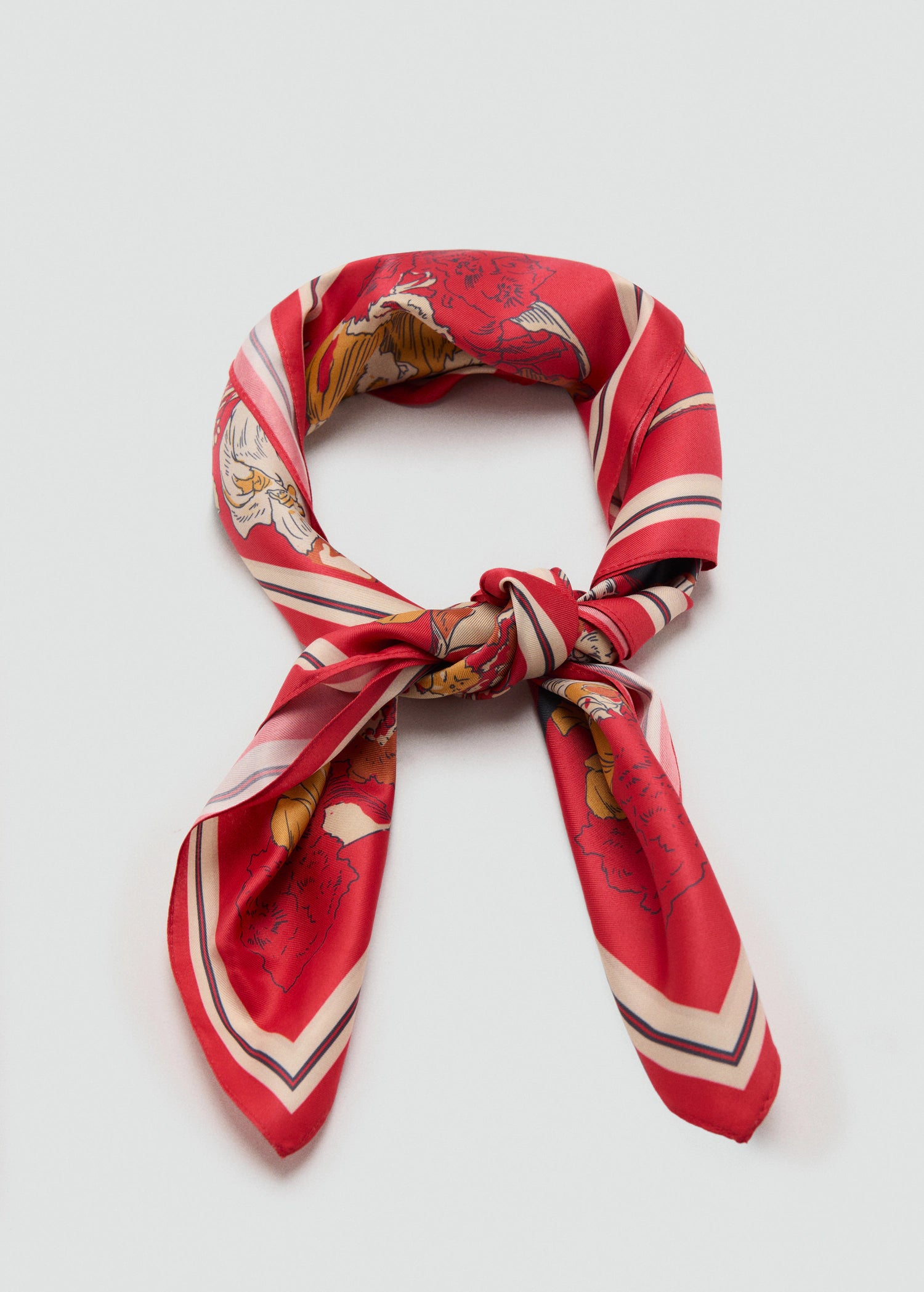 Floral Satin Scarf Red
