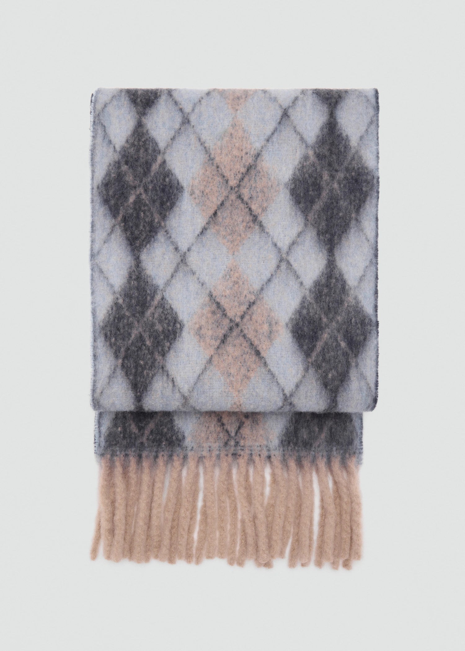 Diamond Pattern Scarf With Fringes Blue
