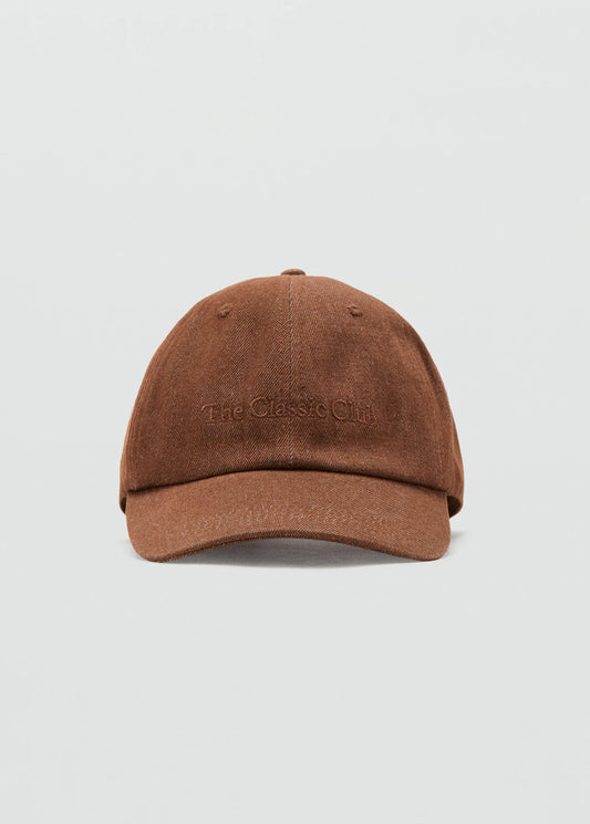 Cotton Cap With Embroidered Slogan Brown