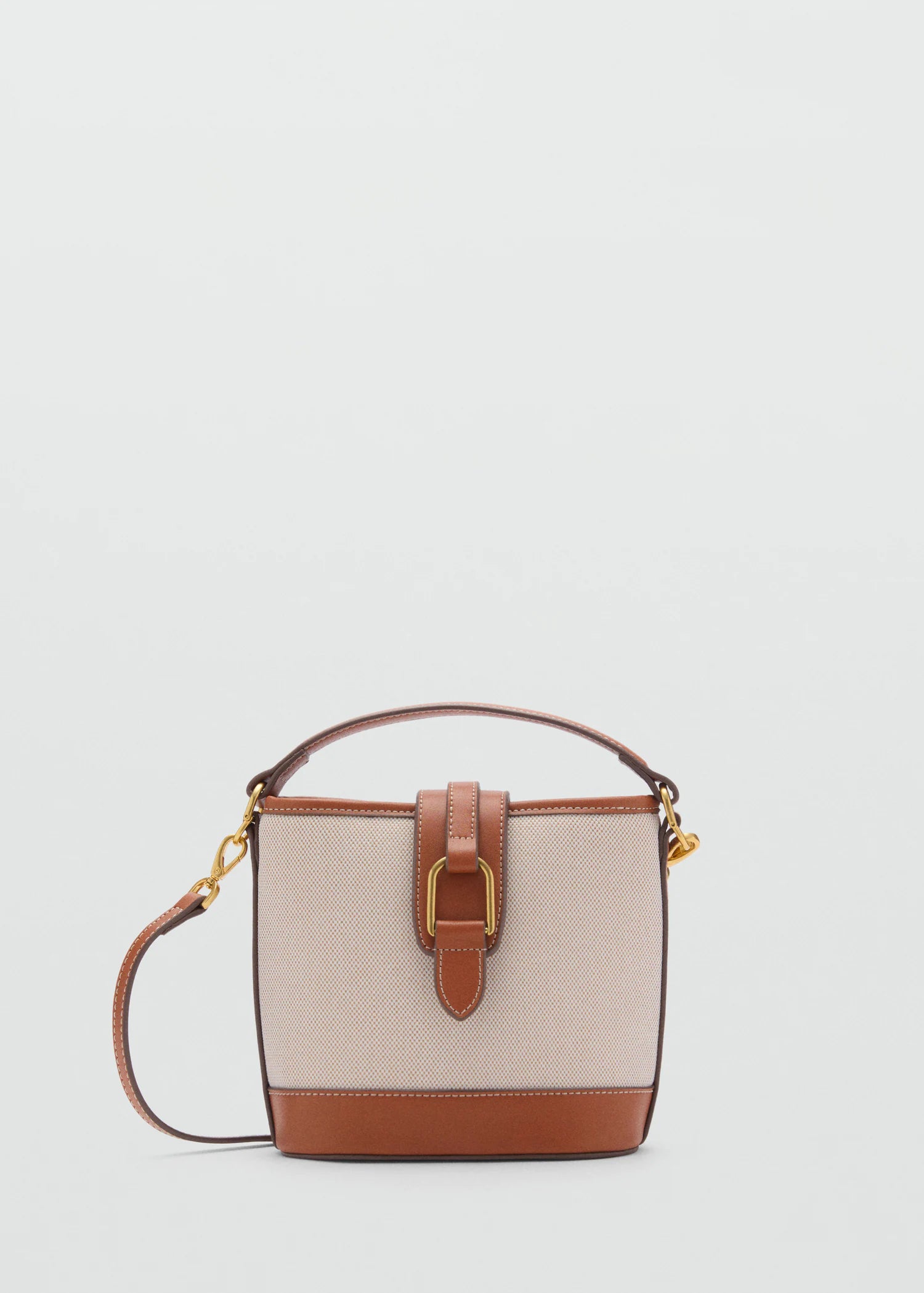Contrasting Canvas Bucket Bag Leather