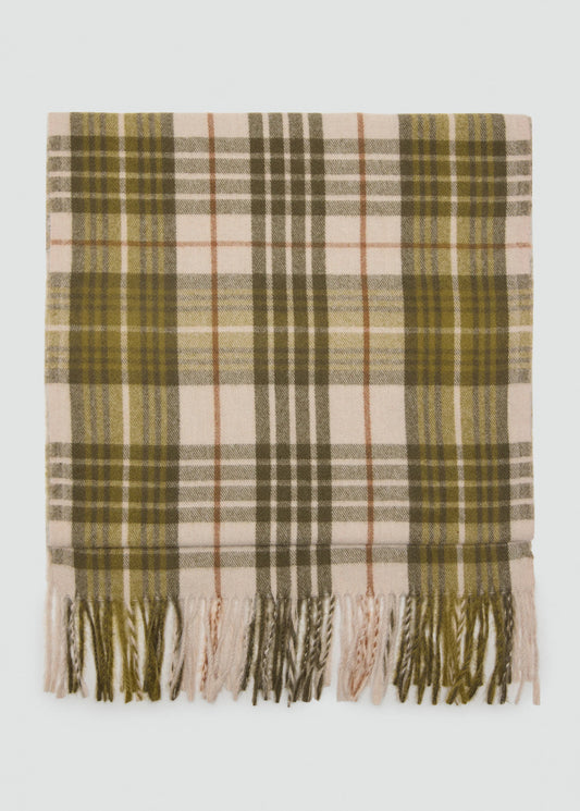 Check Scarf With Fringed Ends Khaki