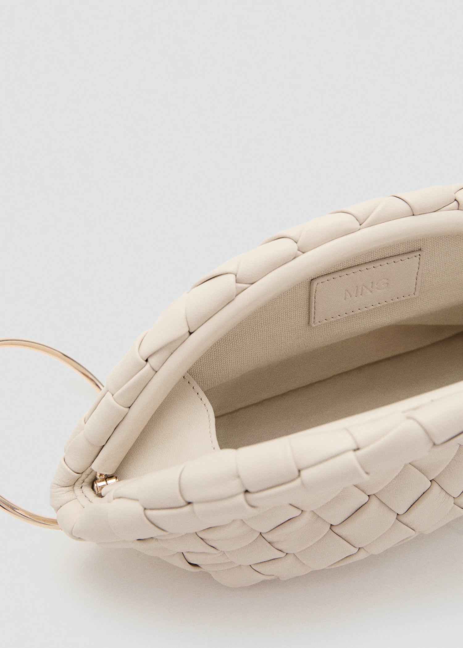 Braided Leather Clutch Bag Off White