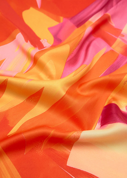 Abstract Print Satin Scarf Fuchsia