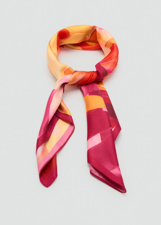 Abstract Print Satin Scarf Fuchsia