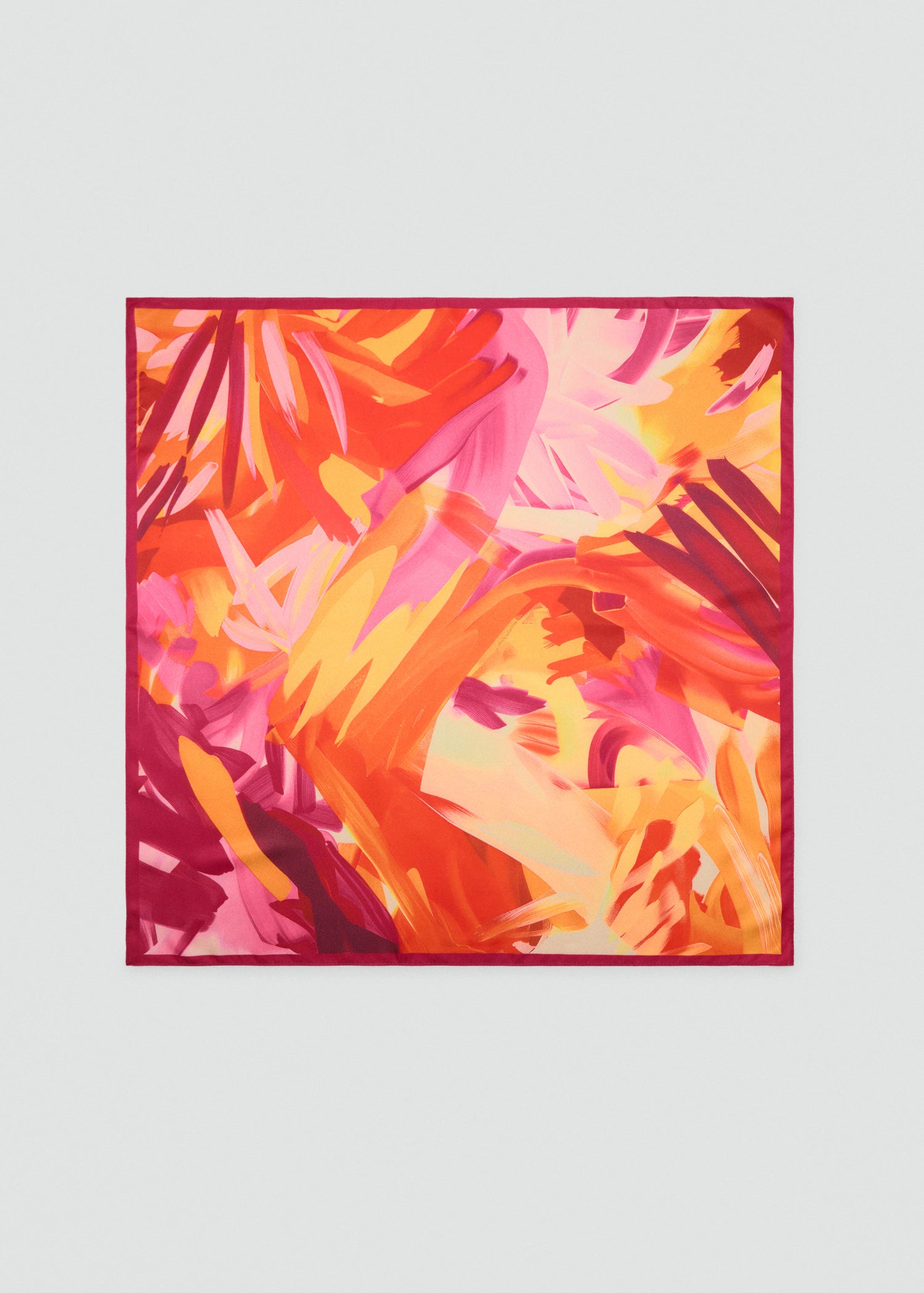 Abstract Print Satin Scarf Fuchsia