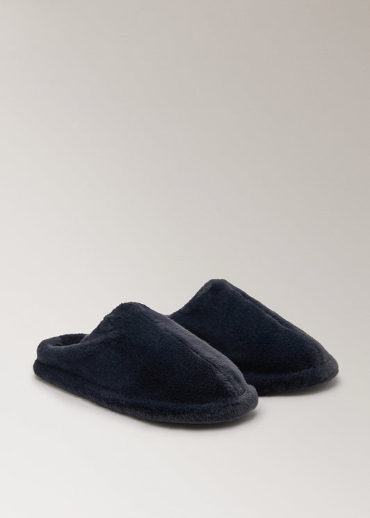 Fur Mule Slippers With Stitching Detail