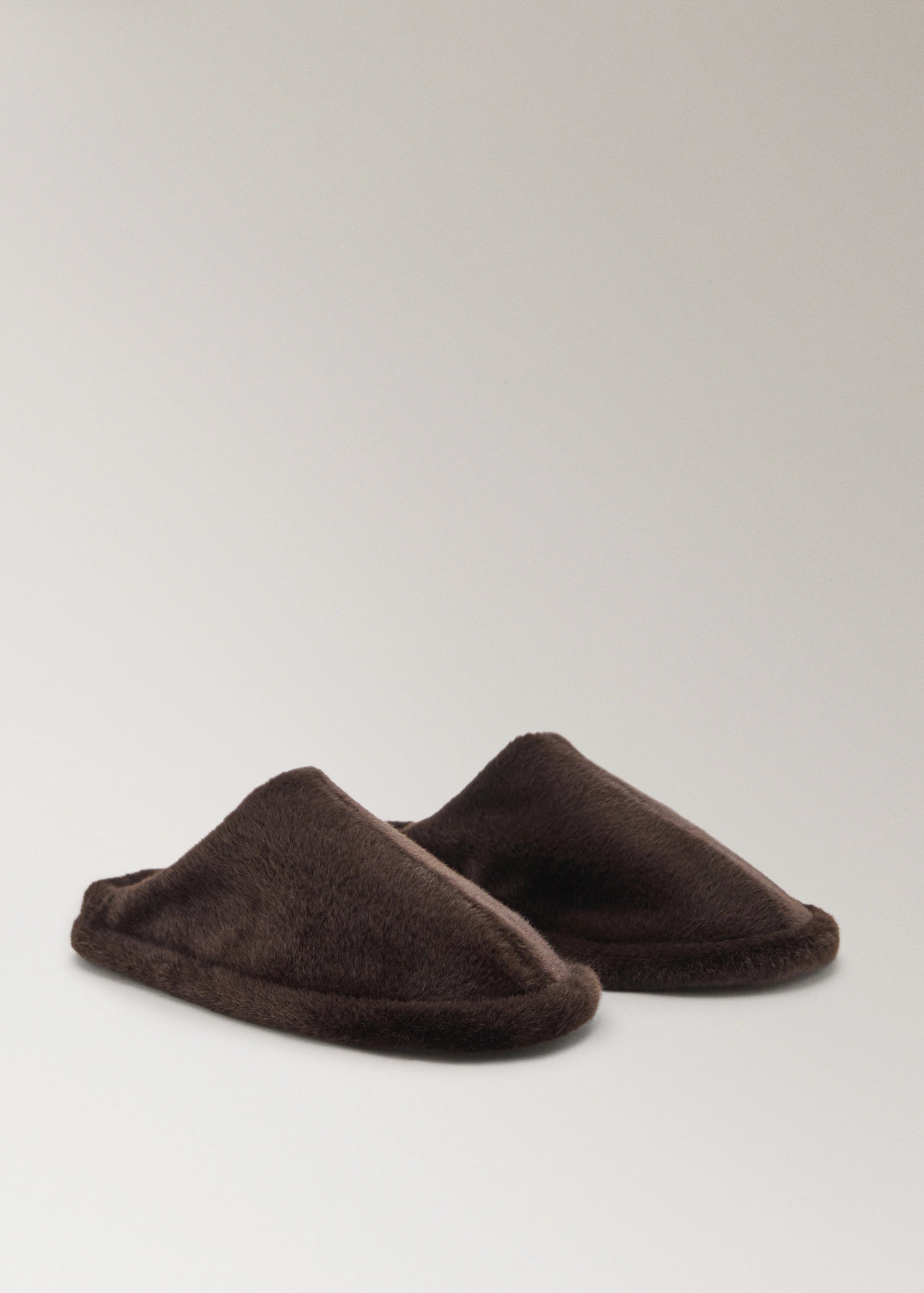 Fur Mule Slippers With Stitching Detail