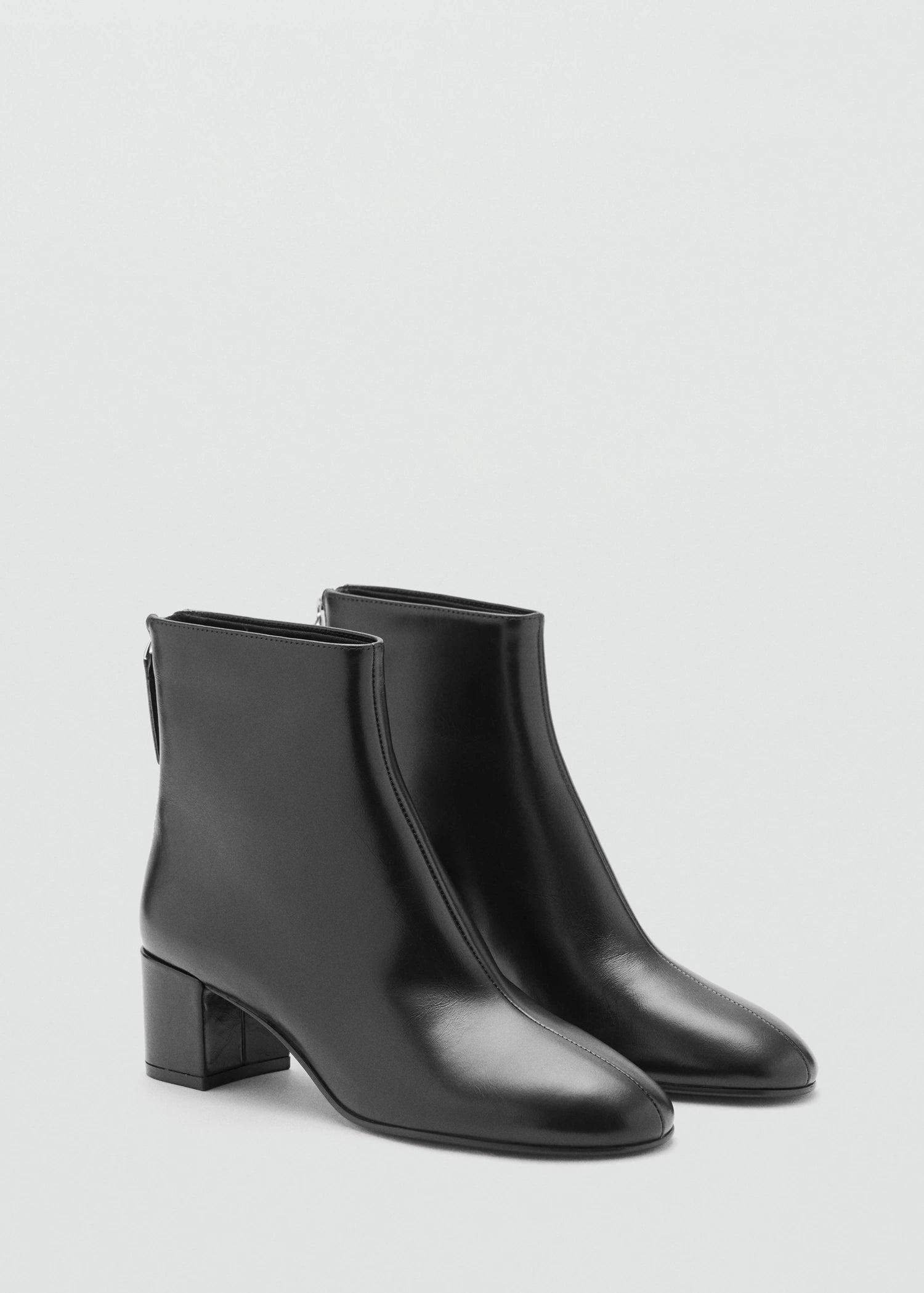 Leather Ankle Boots With Block Heel