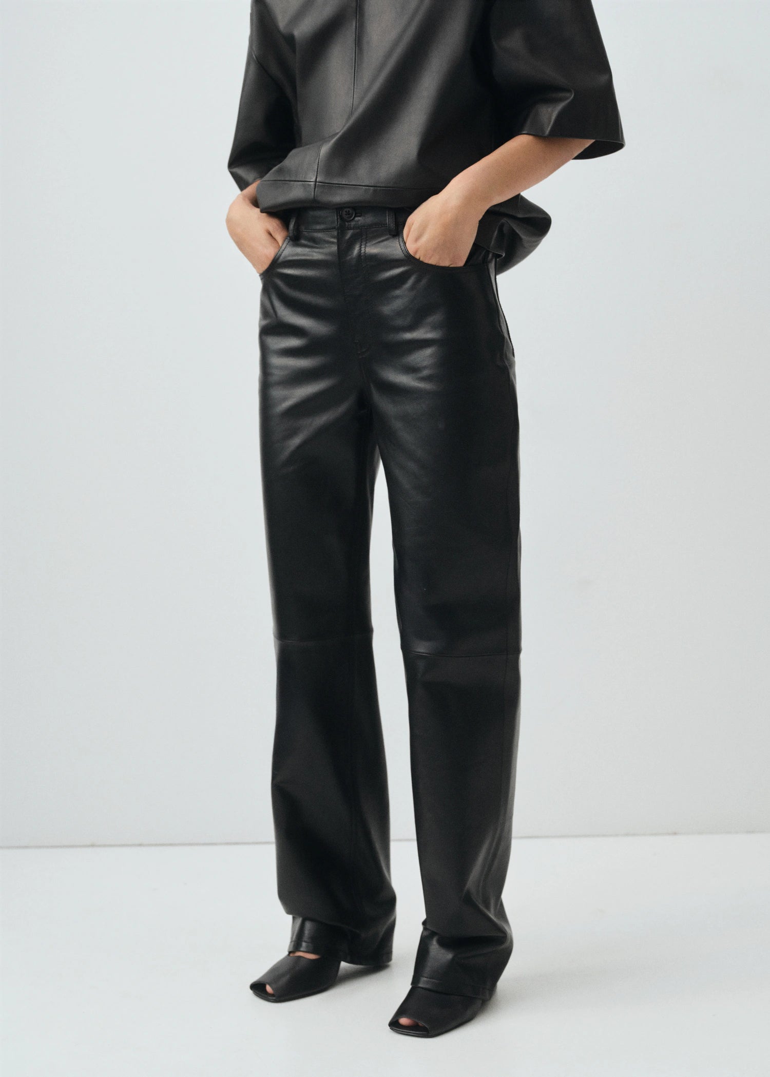 100% Leather Straight Leg Trousers