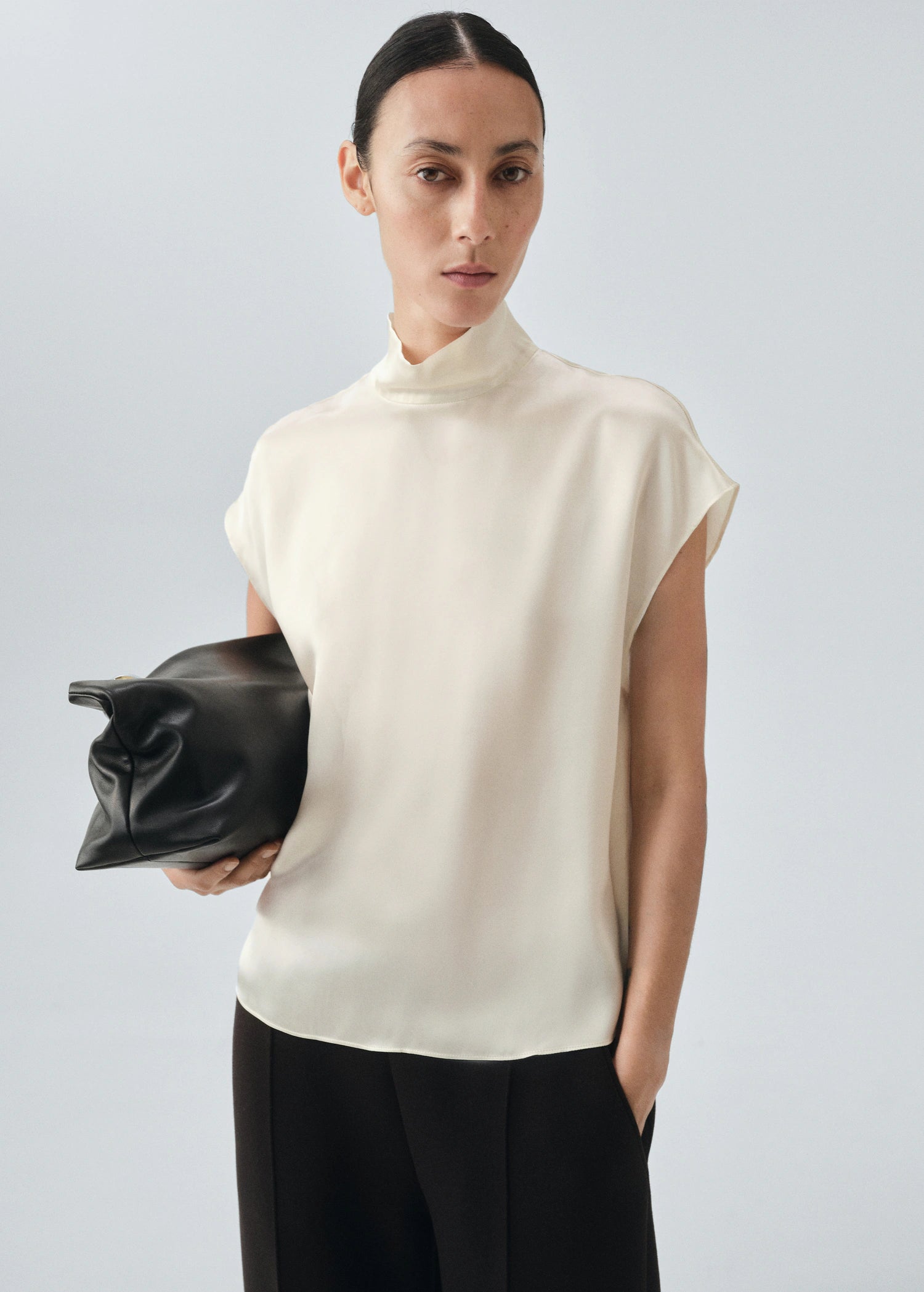 100% Silk Satin Turtleneck Blouse