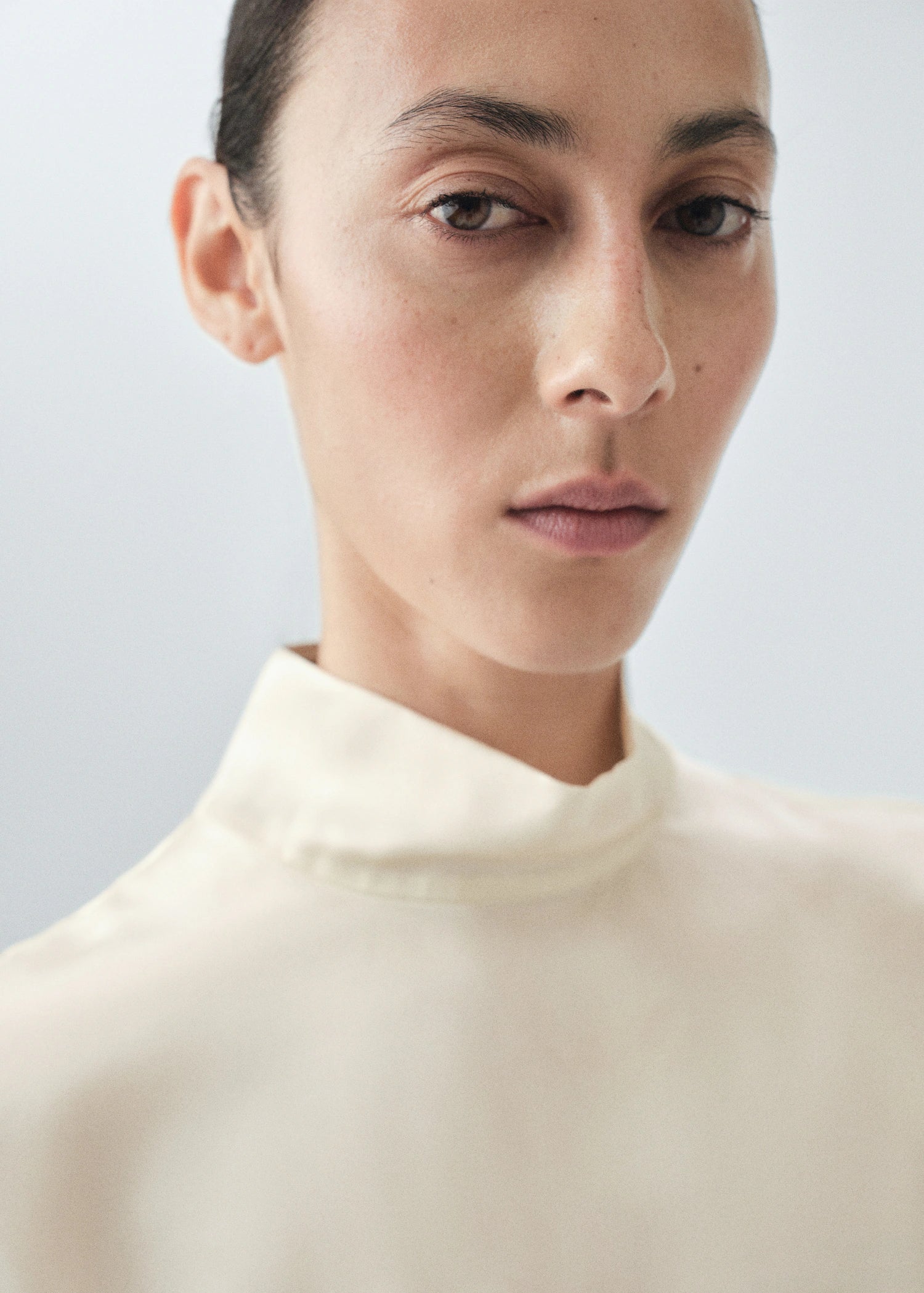 100% Silk Satin Turtleneck Blouse