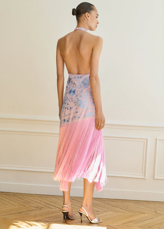 Asymmetrical Dress With Embroidered Fringes