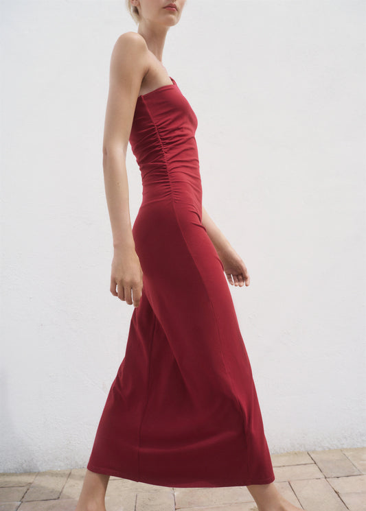 Asymmetrical Dress With Gathered Strap