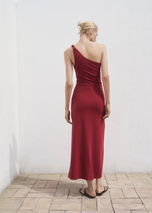 Asymmetrical Dress With Gathered Strap