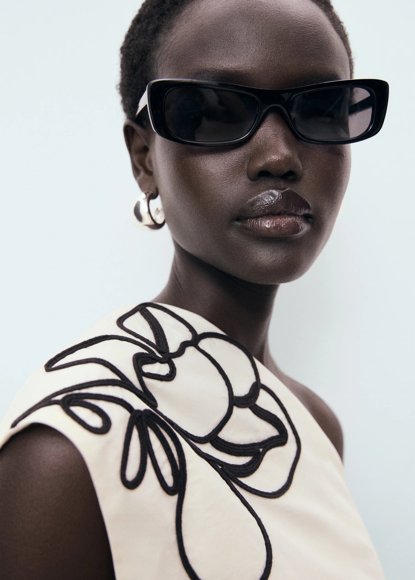 Asymmetrical Flower Embroidered Top