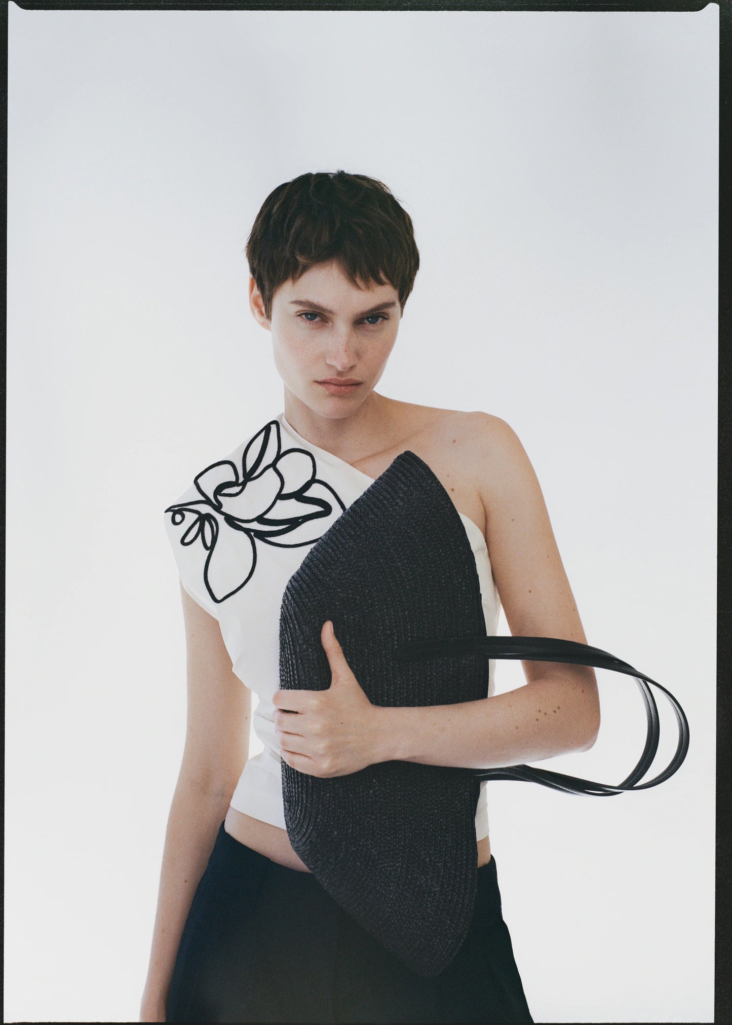 Asymmetrical Flower Embroidered Top