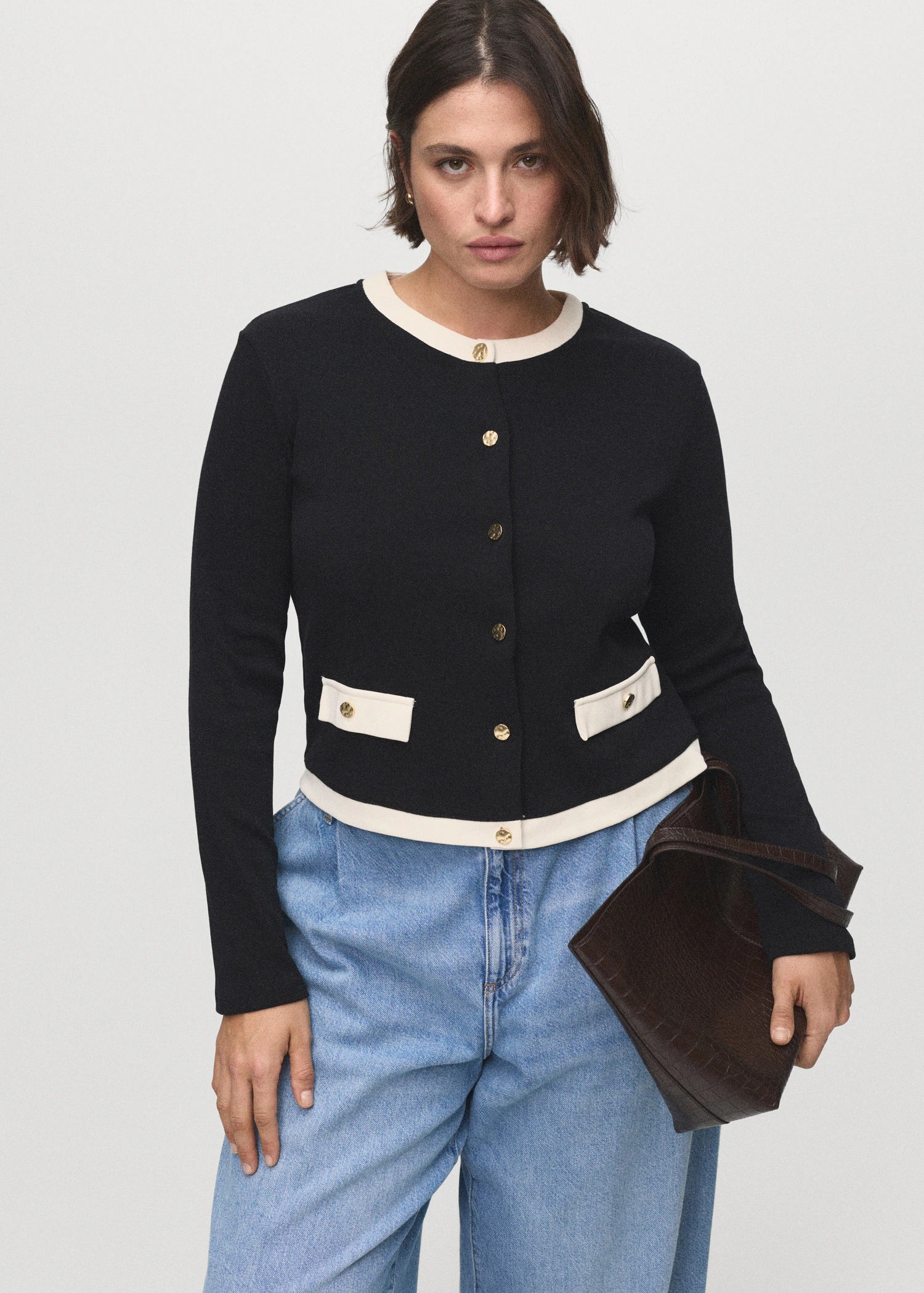 Contrasting Cotton Cardigan