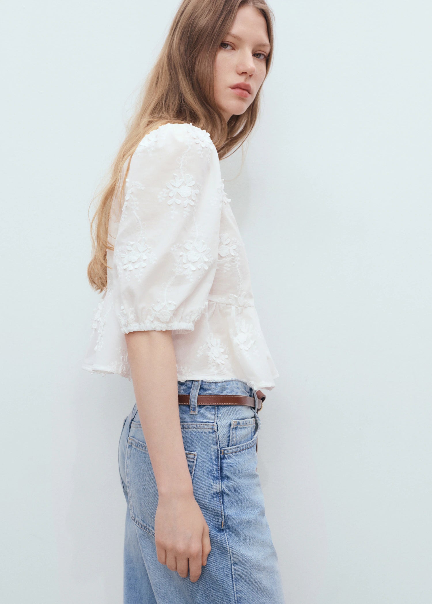 Cotton Blouse With Floral Embroidery