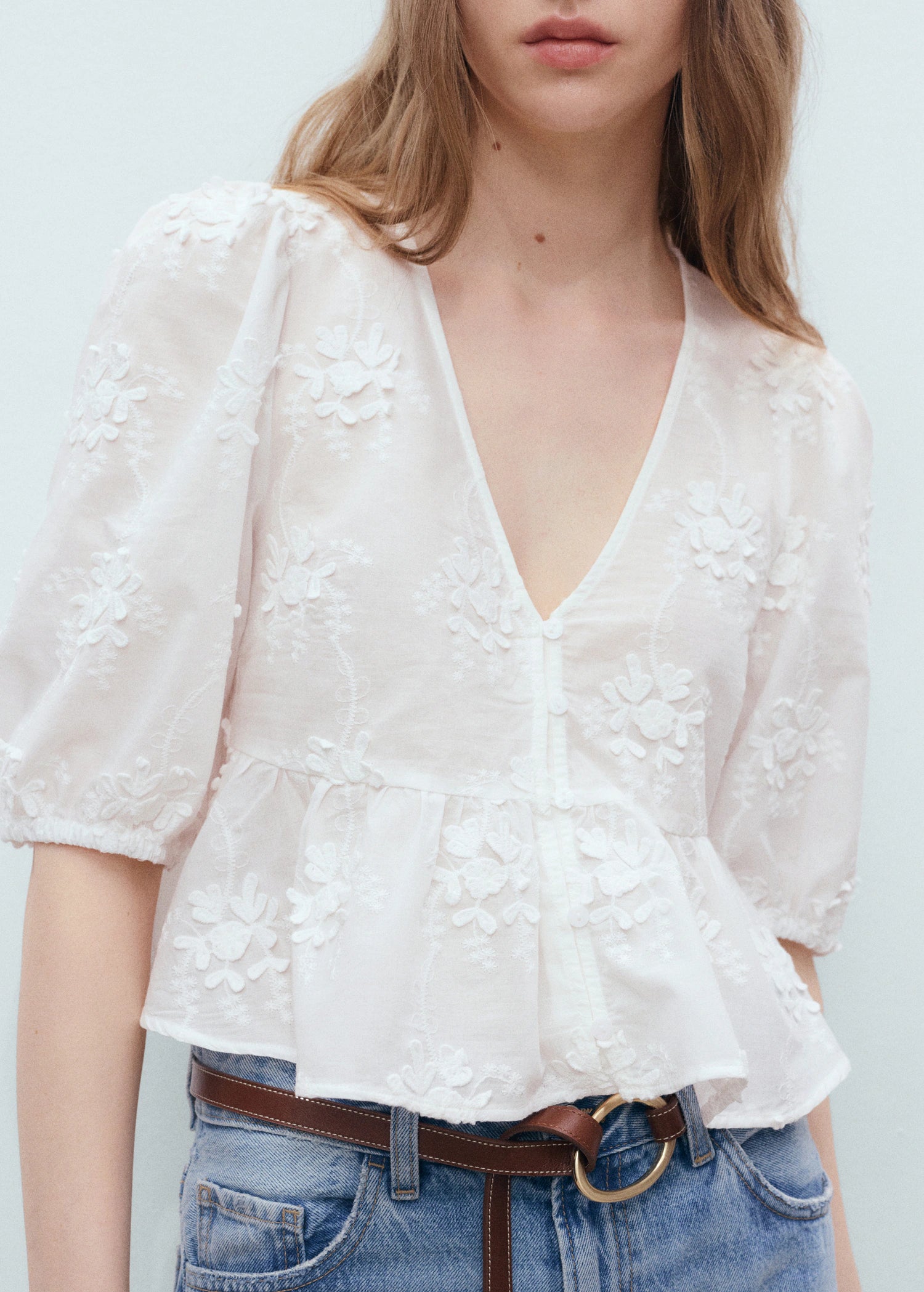 Cotton Blouse With Floral Embroidery