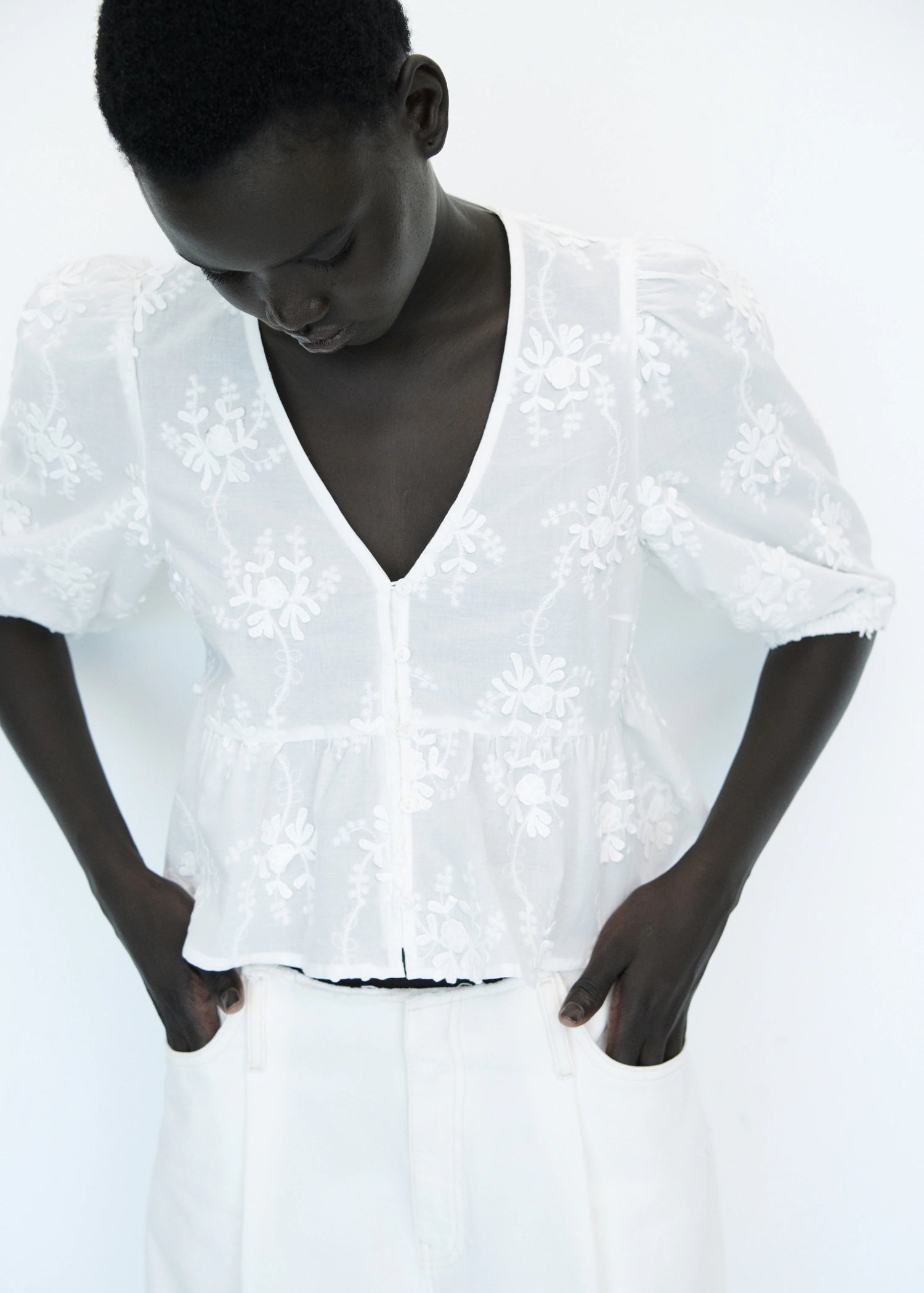 Cotton Blouse With Floral Embroidery