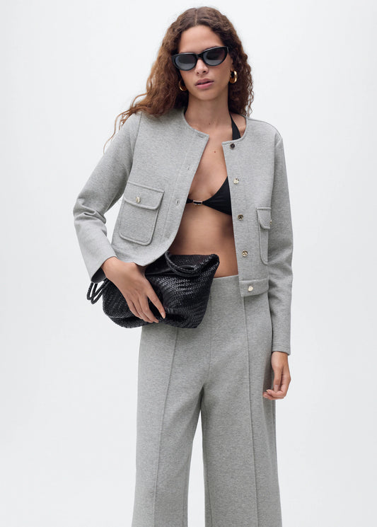Cotton Cropped Jacket With Pockets