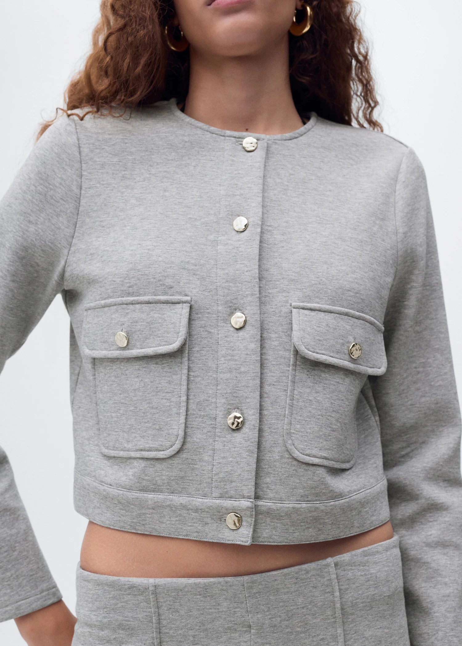 Cotton Cropped Jacket With Pockets