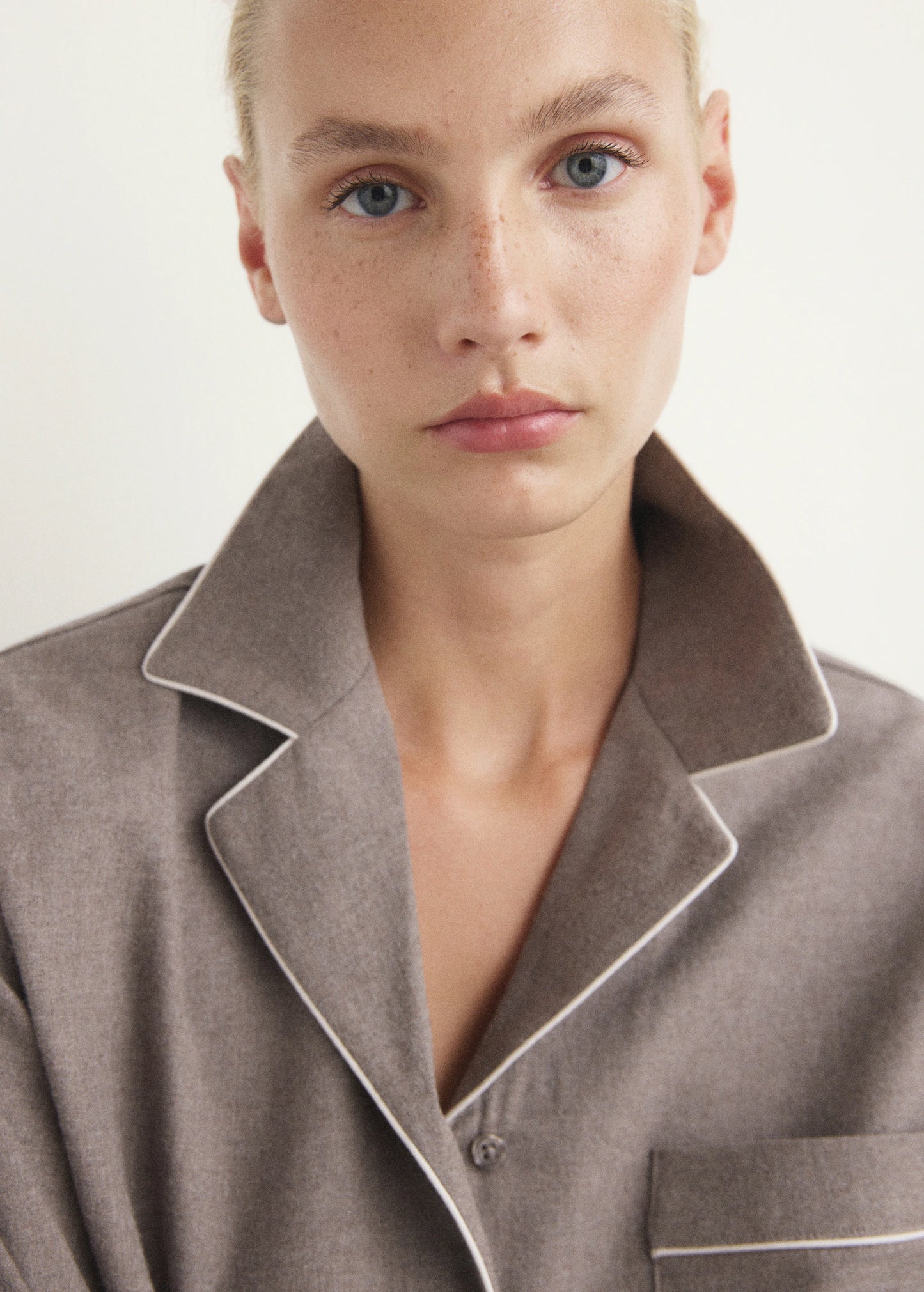 Cotton Flannel Shirt With Contrasting Piping