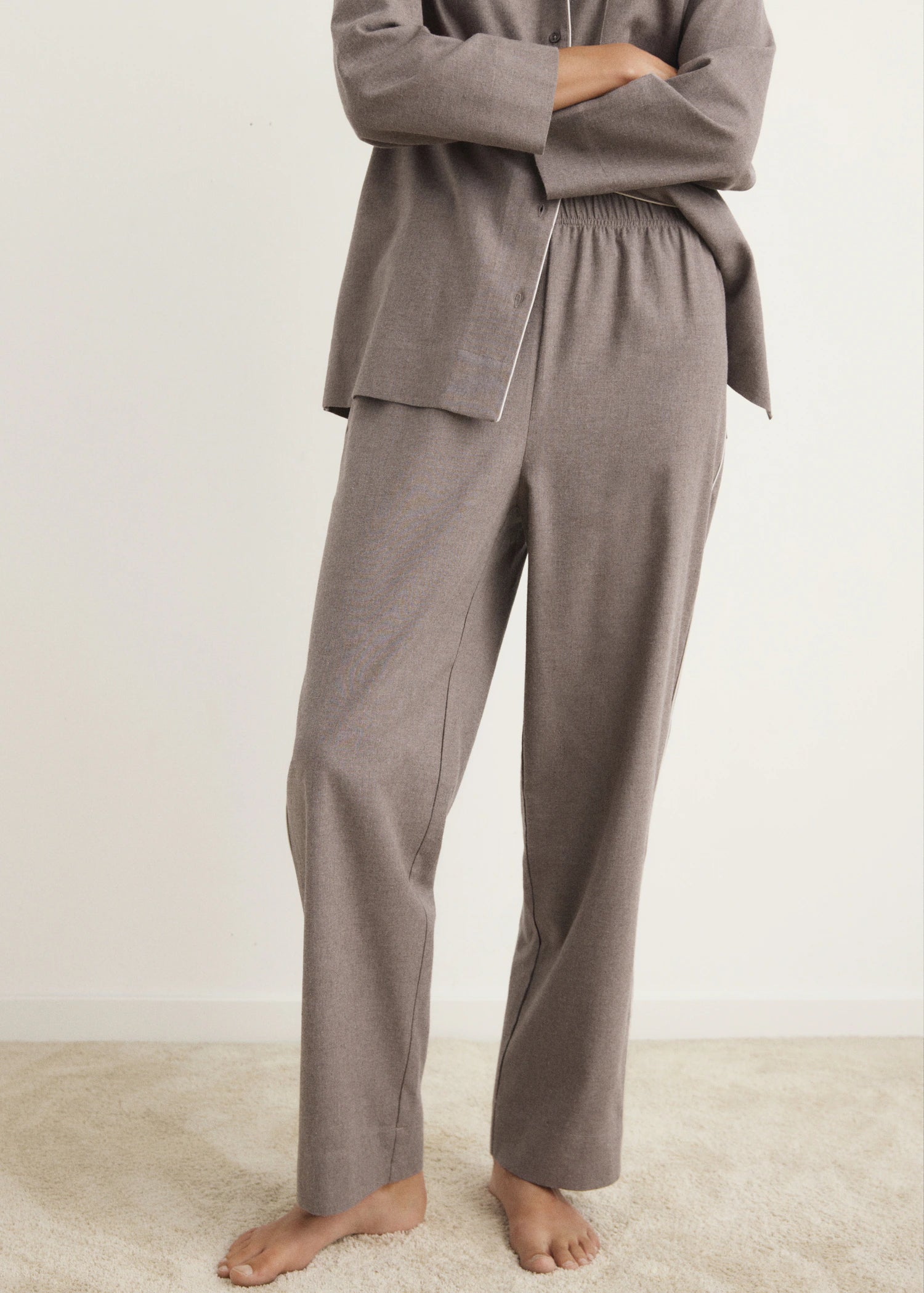Cotton Flannel Trousers With Contrasting Piping